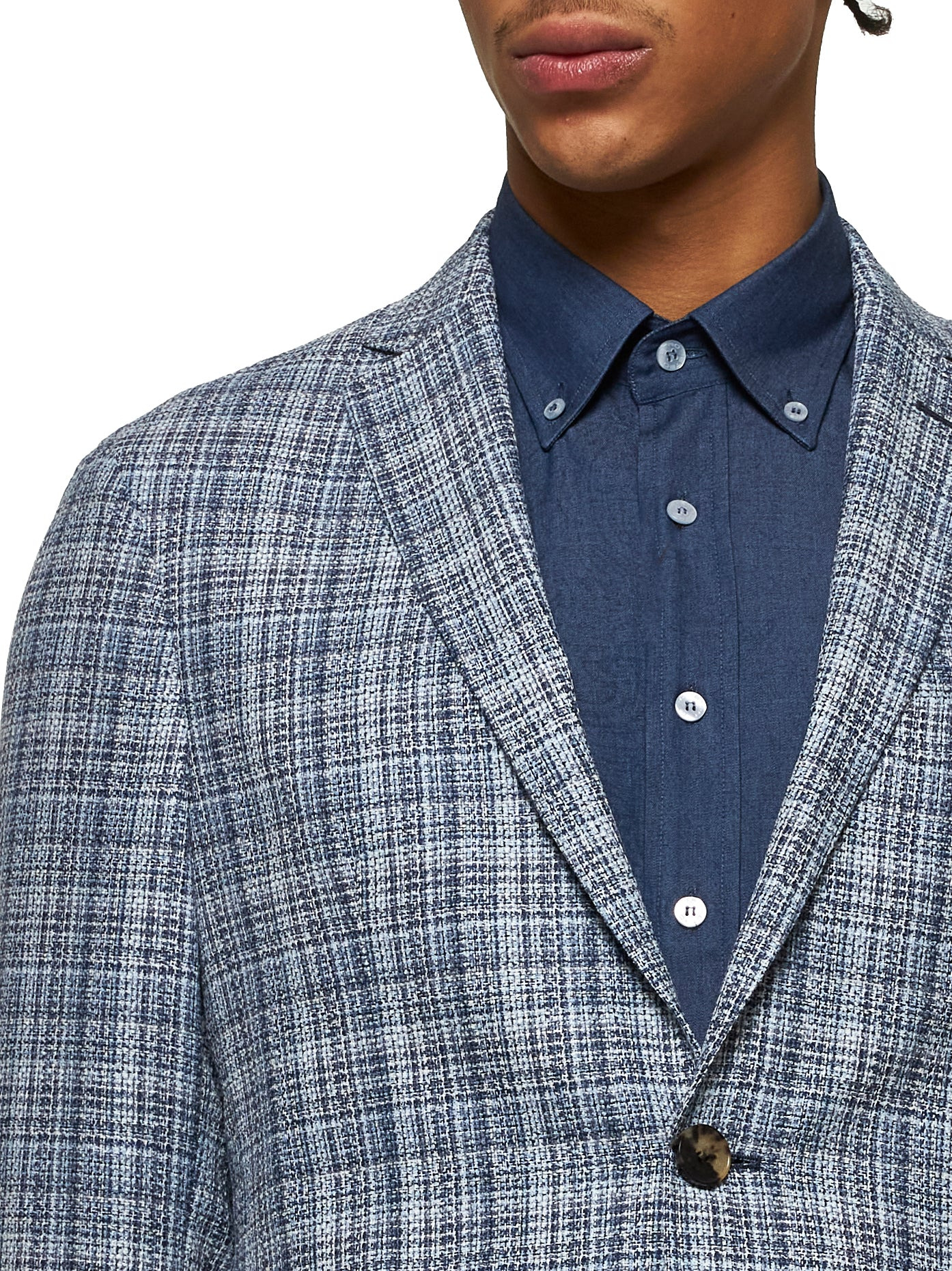Blue tweed single-breasted blazer - 5