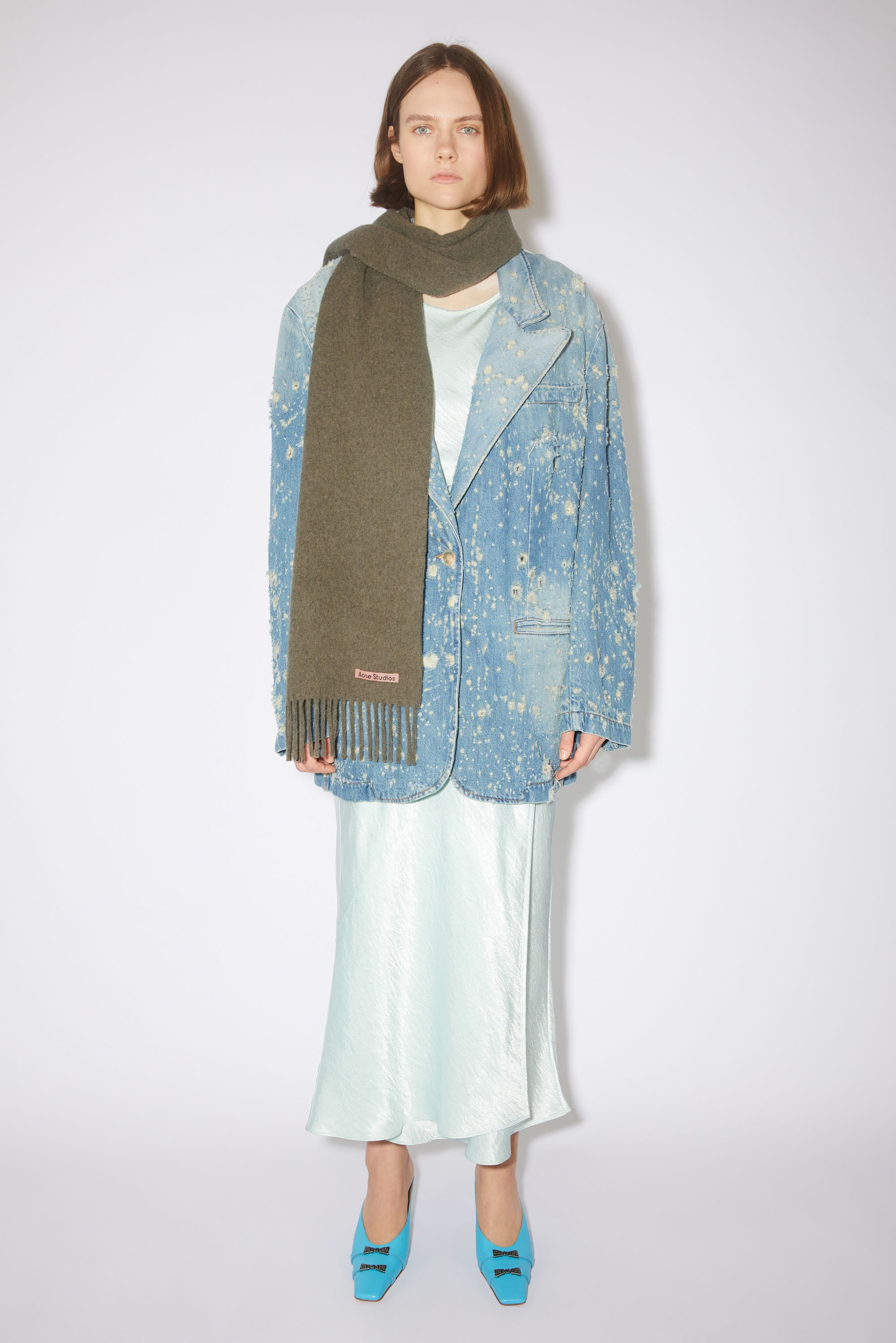 Wool fringe scarf - Light olive melange - 2