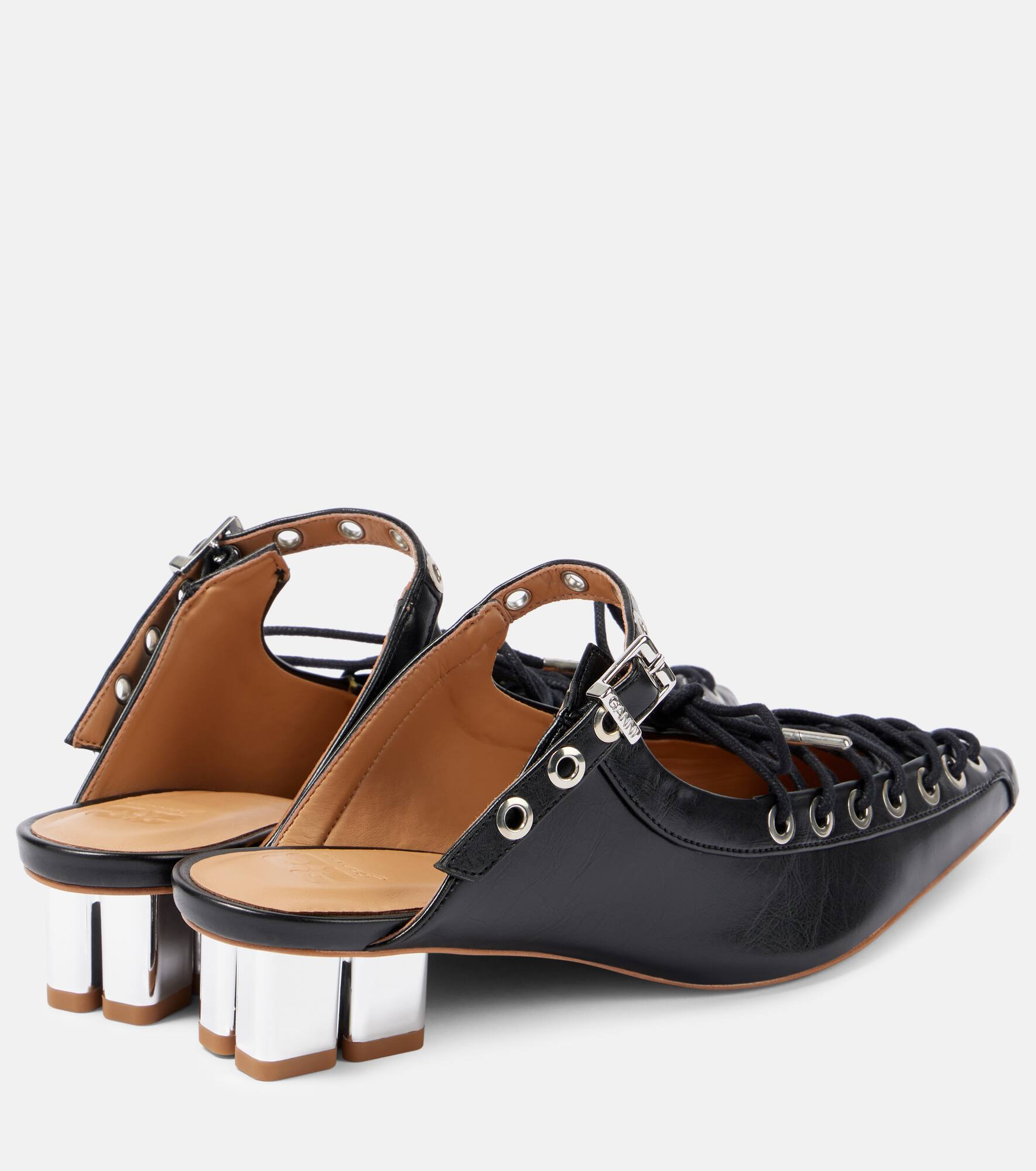 Faux leather lace-up mules - 2