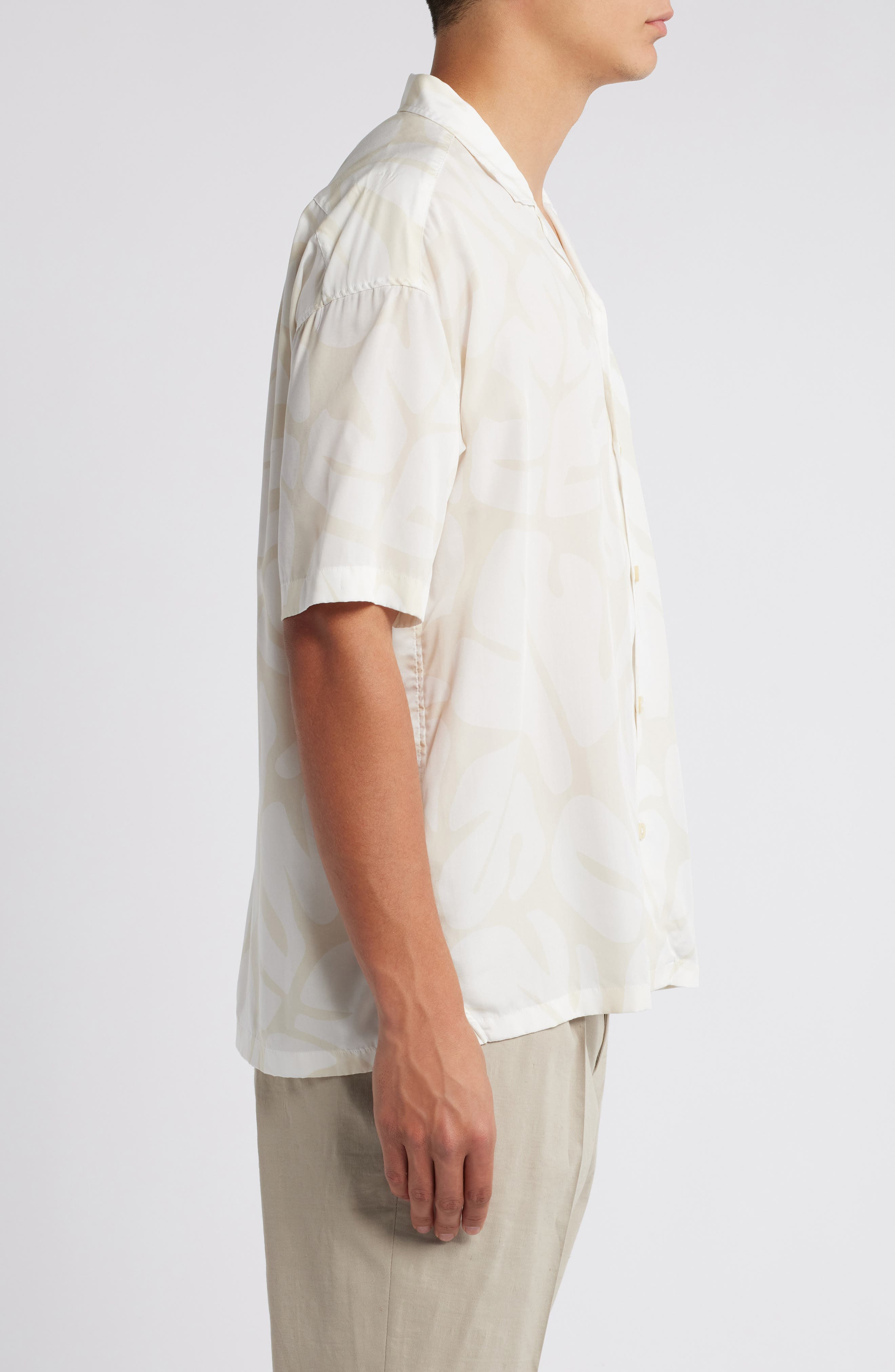 BOSS Drew Relaxed Fit Lyocell Camp Shirt in Open Wht at Nordstrom - 4