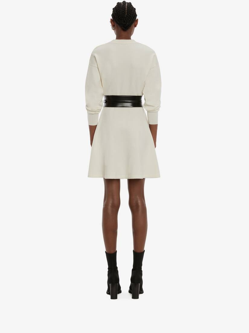 Button Knit Mini Dress in Ivory/gold - 4