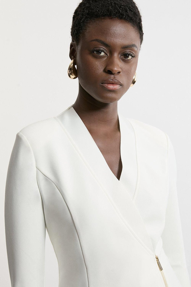 KAREN MILLEN Figure Form Bandage Knit Side Zip Longline Jacket outlook