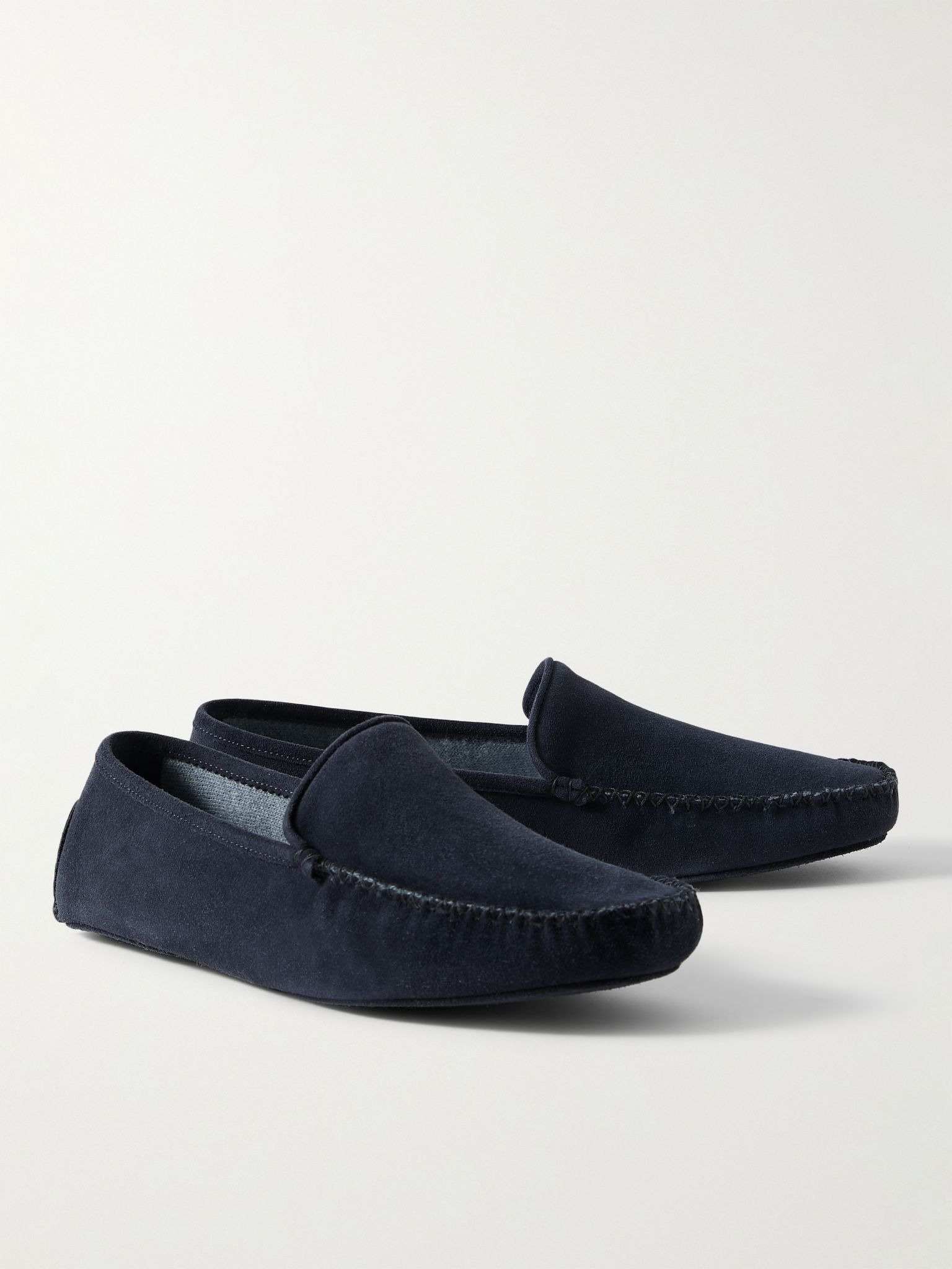 Cashmere-Lined Suede Slippers Navy - 3