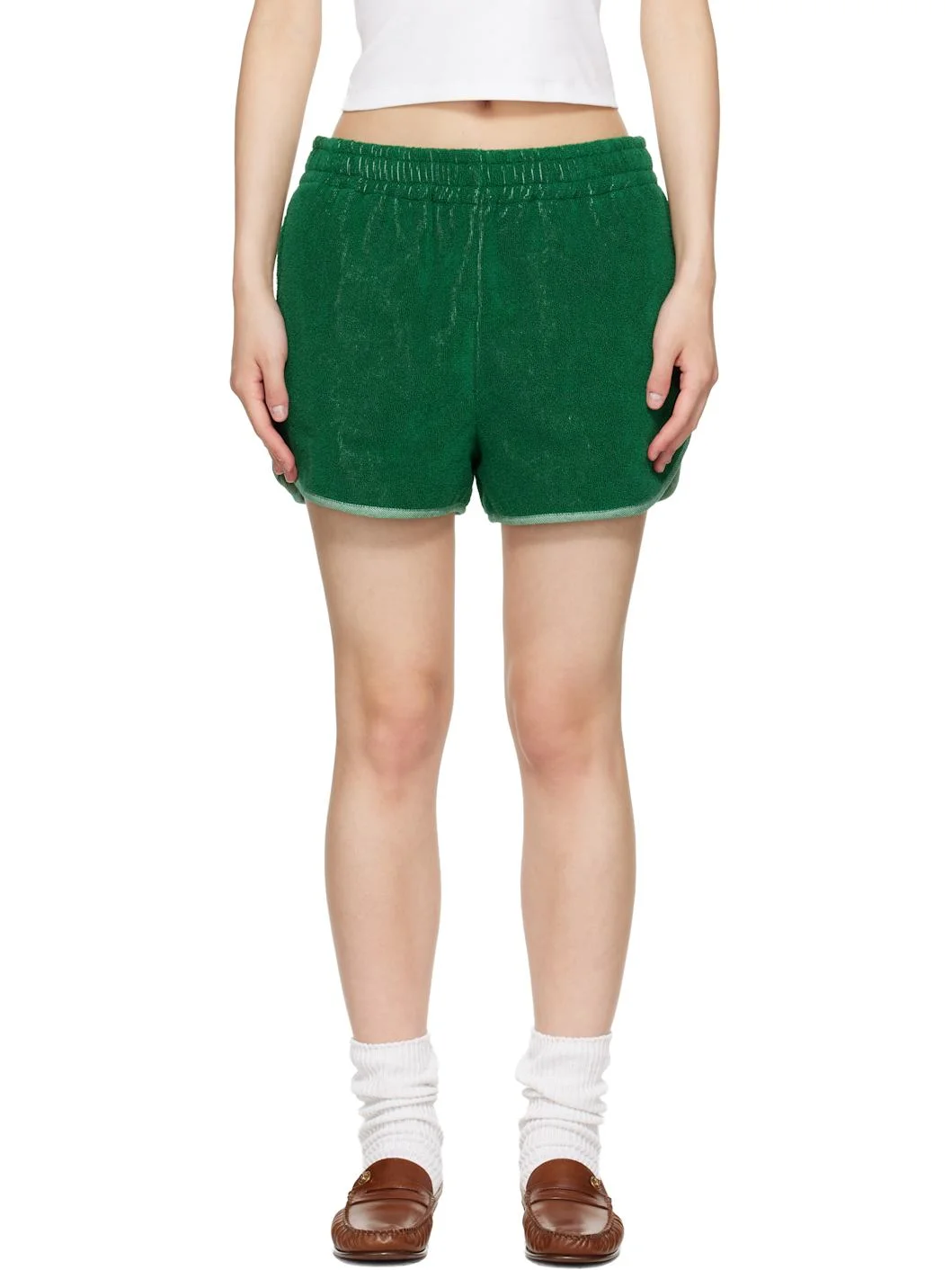 Green Cotton-Terry Jacquard Sweat Shorts - 1