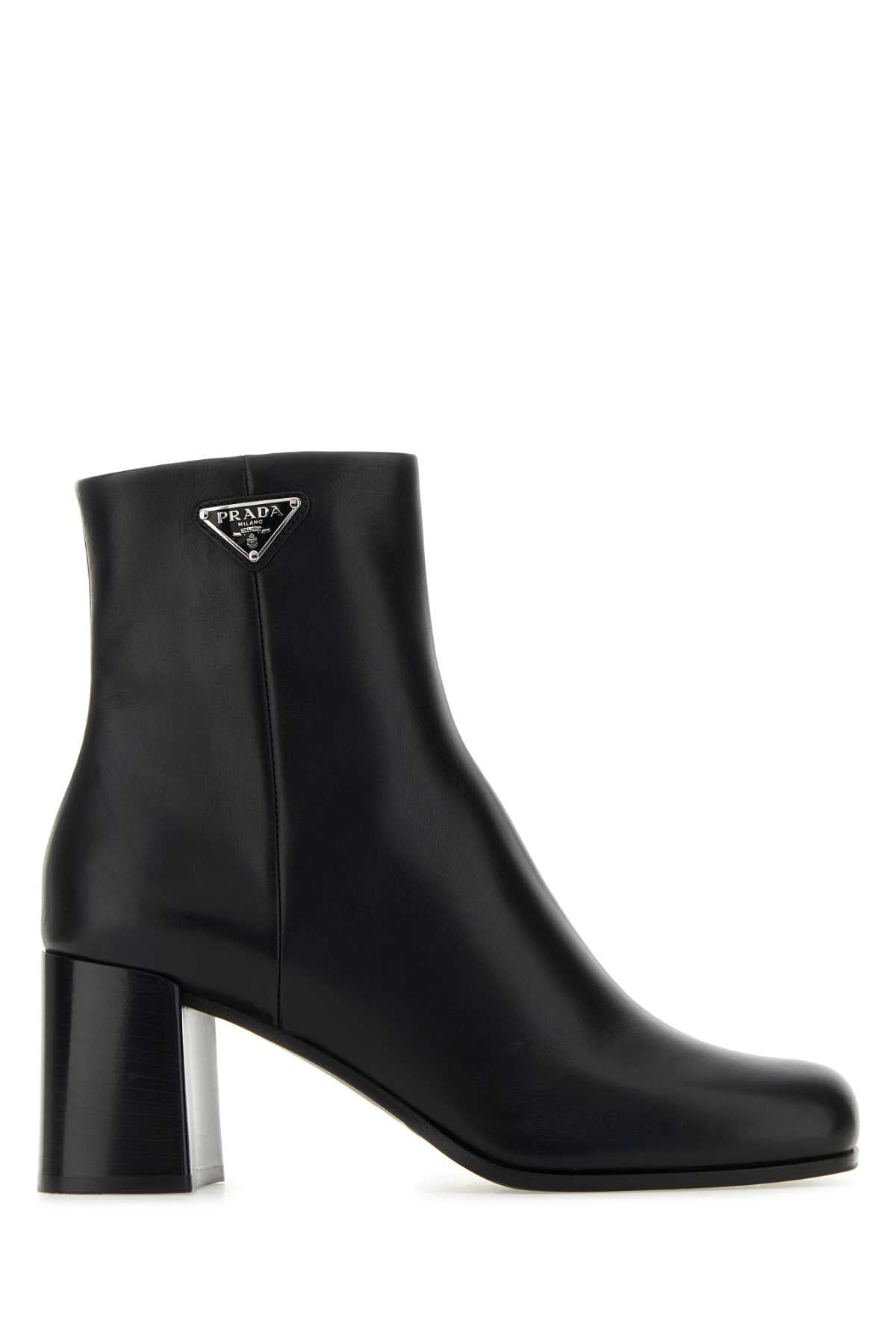 Prada Women Black Leather Ankle Boots - 1
