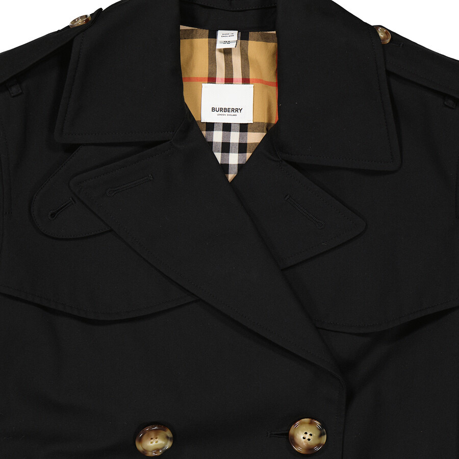 Burberry Ladies Black Double-breasted Belted Trench Coat - 7
