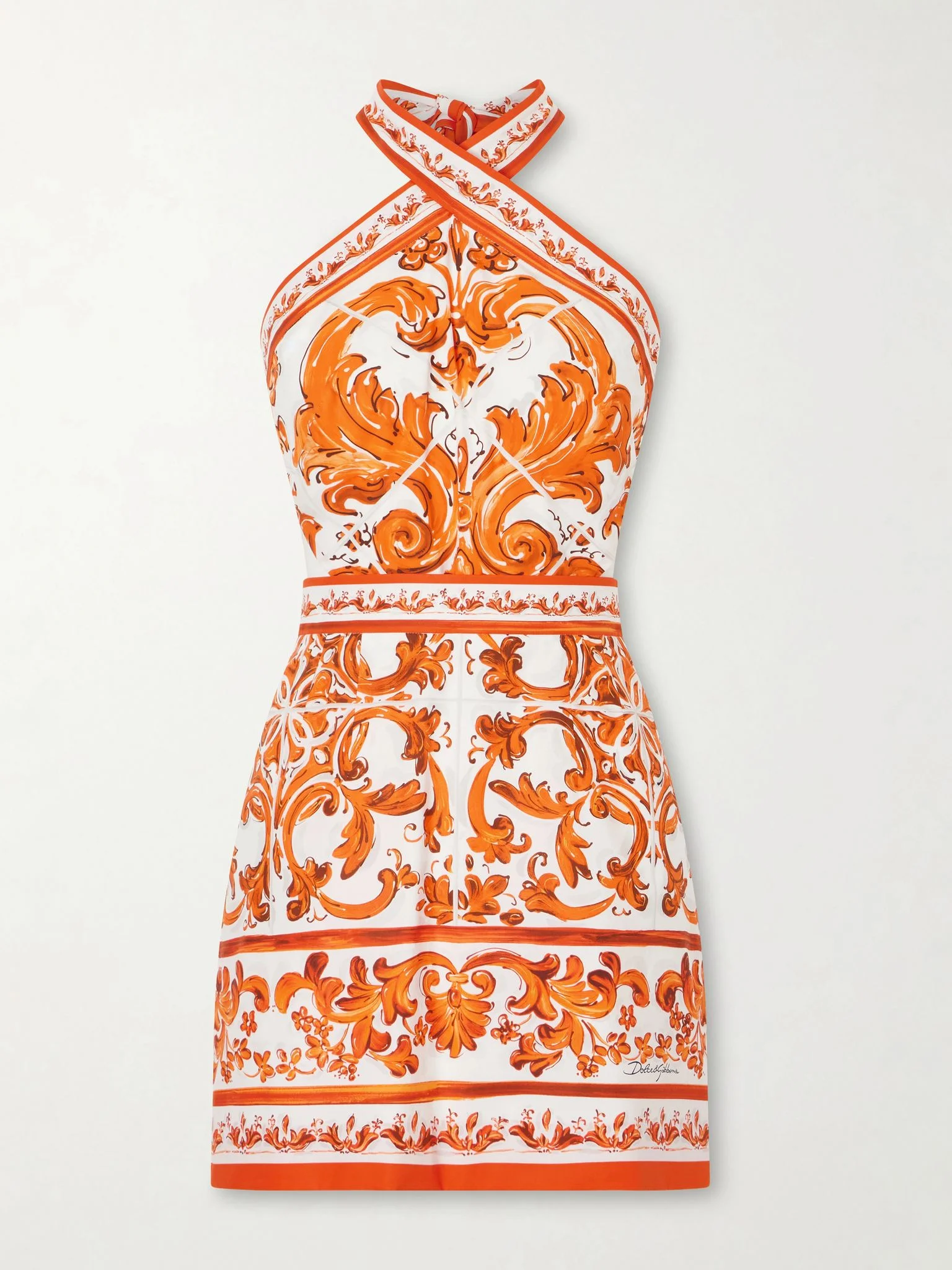 Printed cotton-poplin mini dress Orange - 1