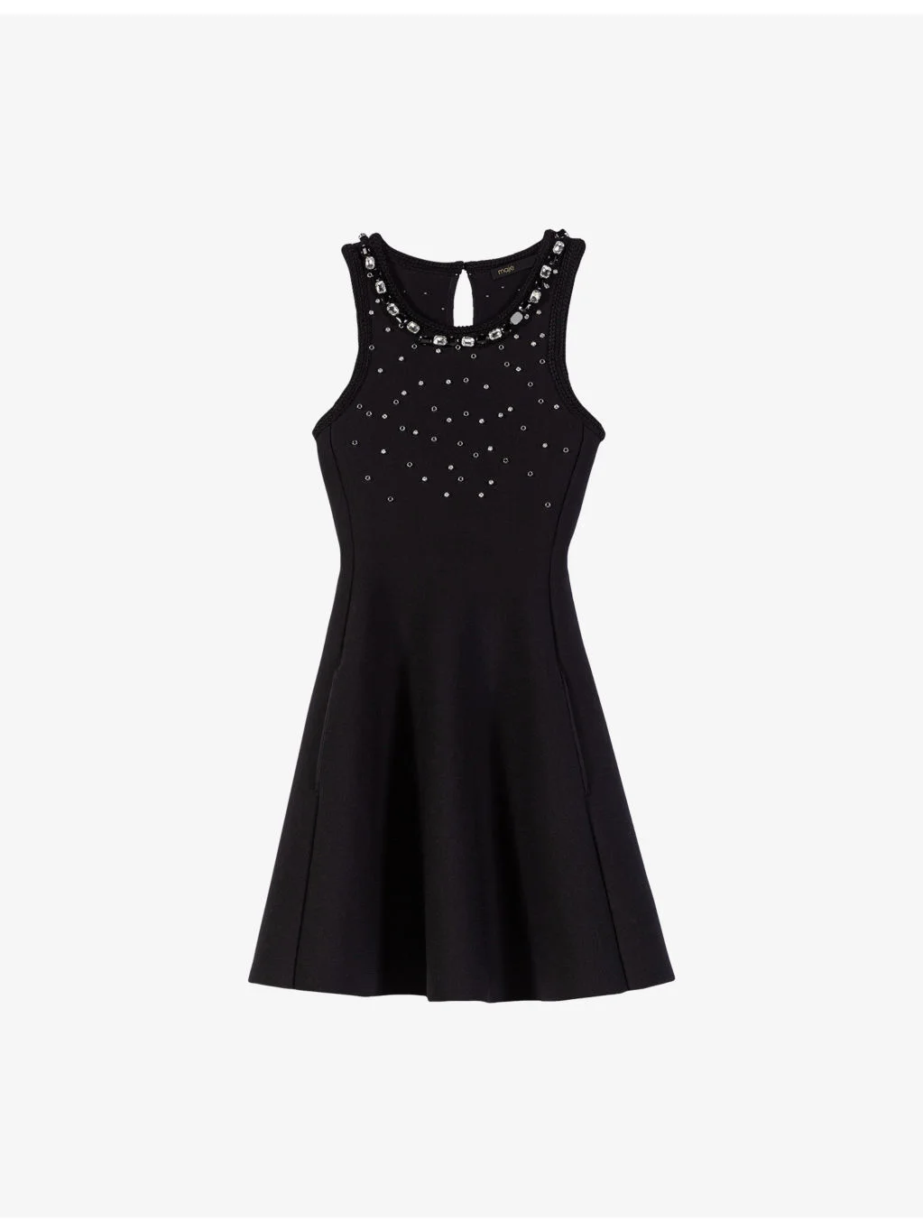 Rhinestone-Embellished Flared-Skirt Knitted Mini Dress - 1