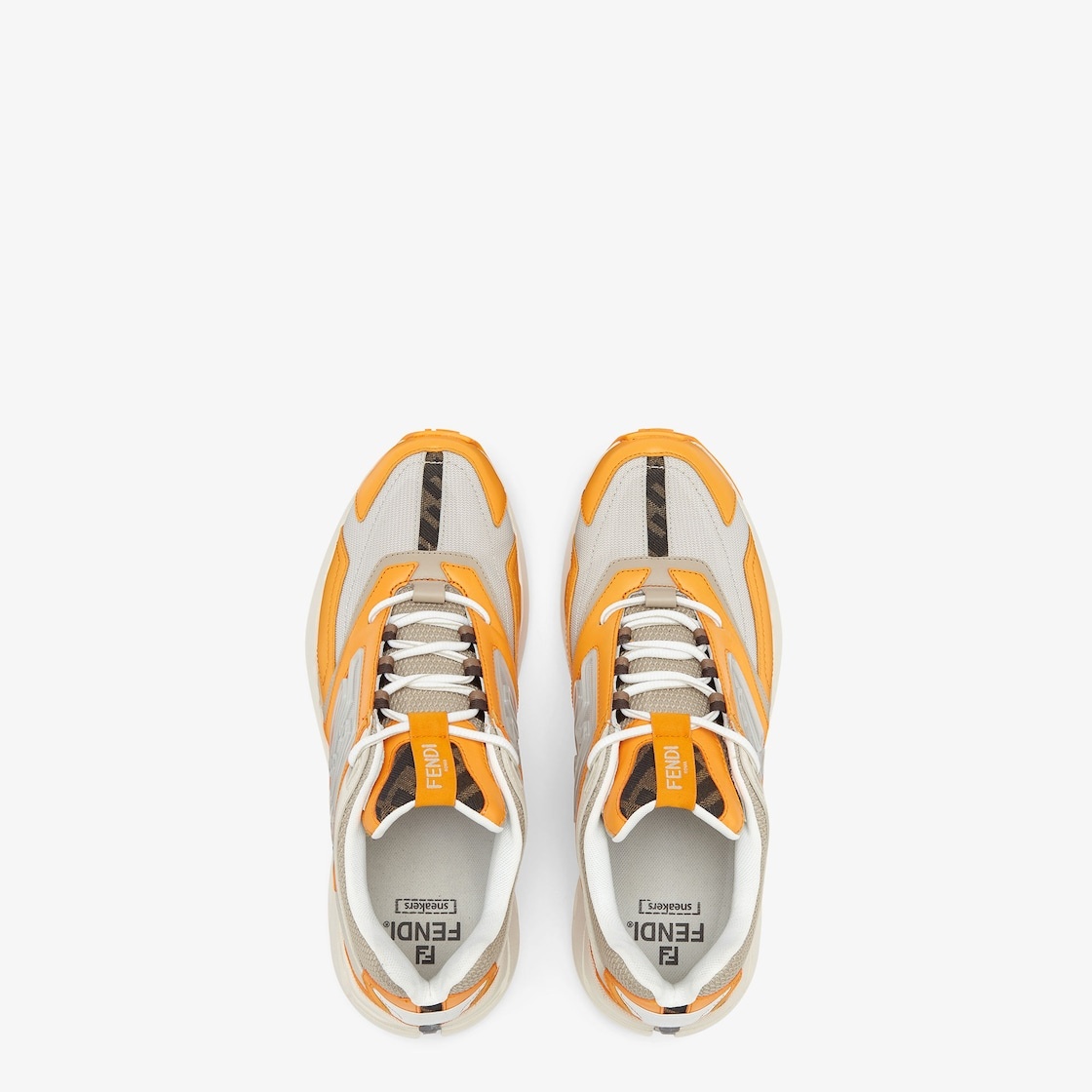 Fendi Faster sneakers made of orange nubuck leather with beige tech fabric details and 3D rubber FF  - 4