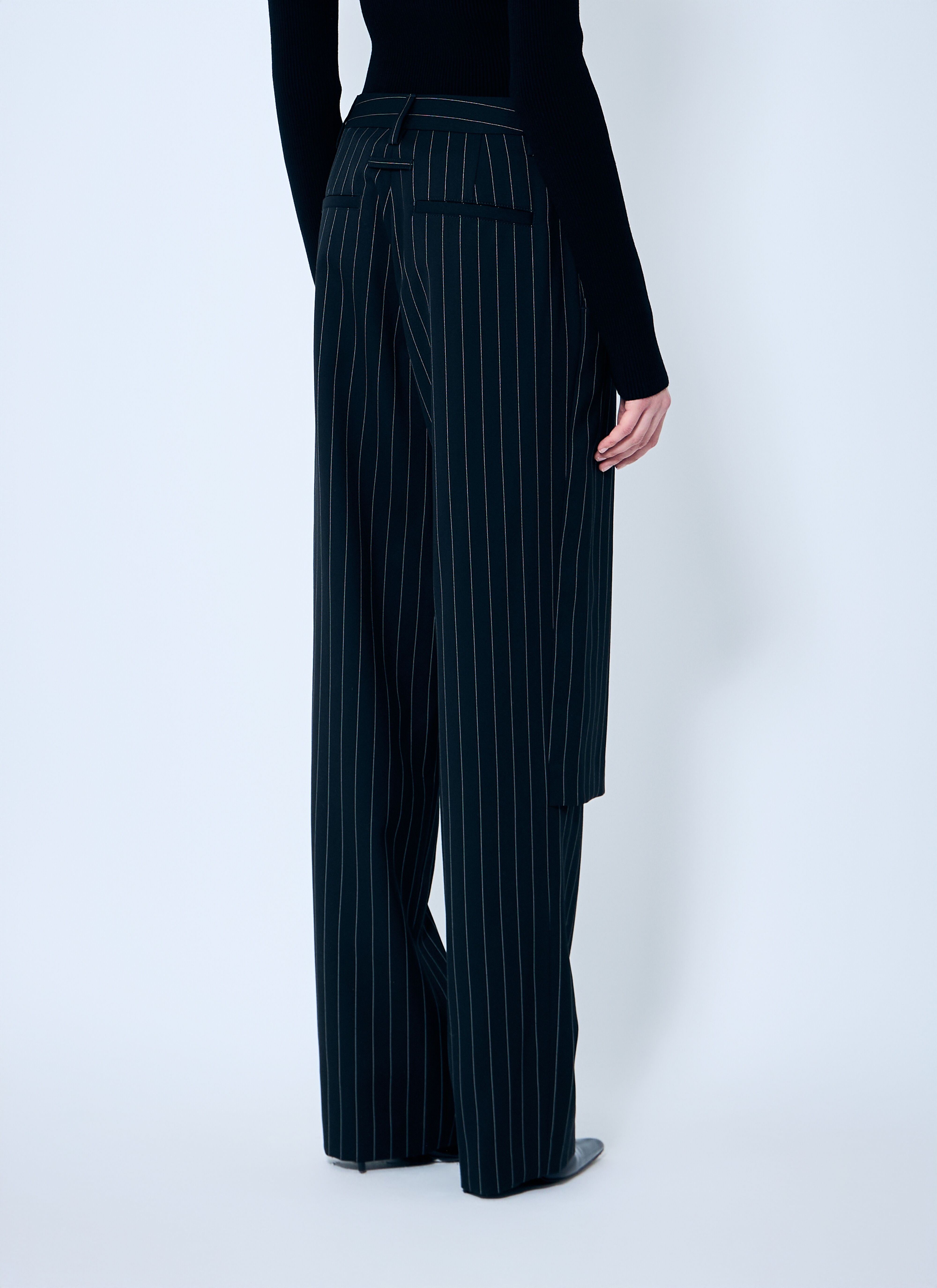 Pinstriped Tailored Pants With Skirt Overlay - 4