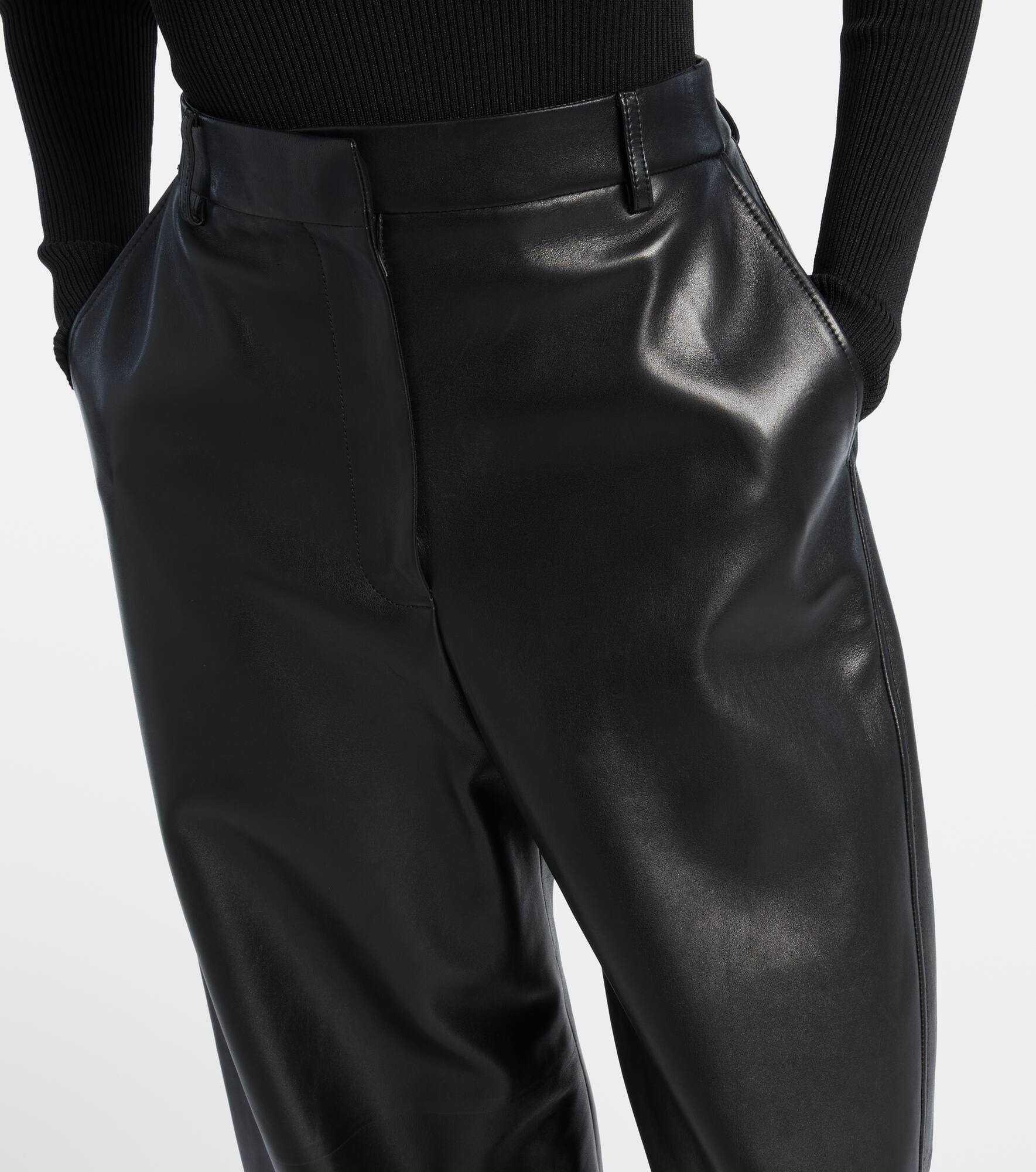 High-rise leather barrel-leg pants - 4