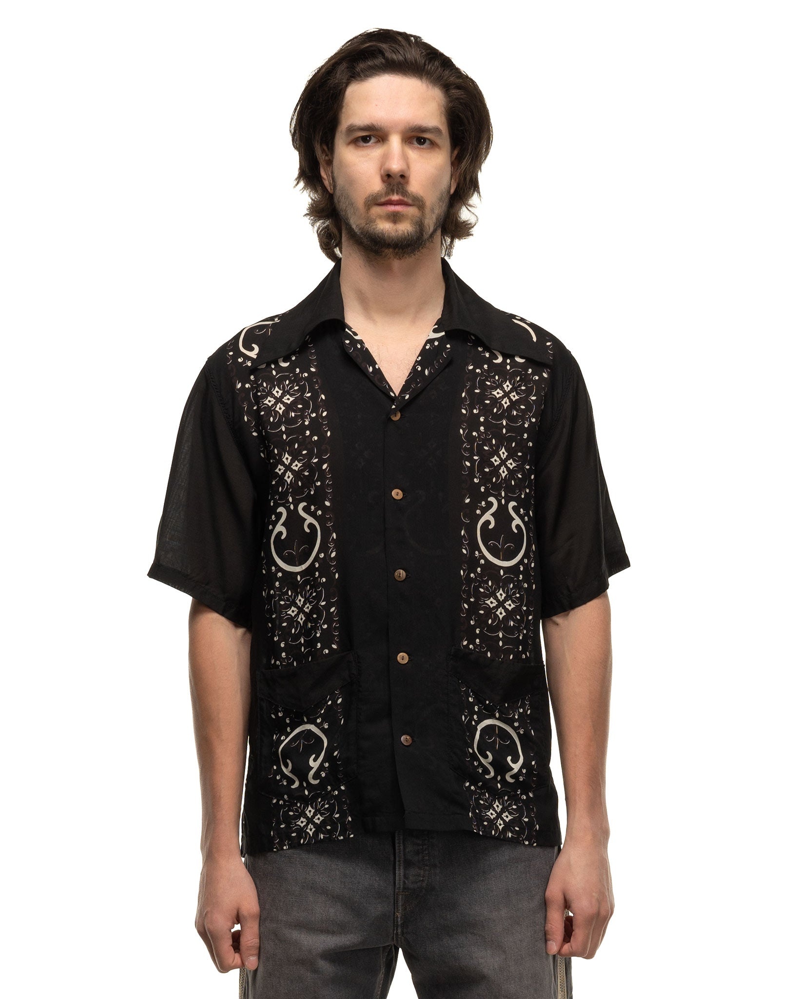 Silk Rayon HAVANANAJA WRANGLE Collar CUBA Shirt S/S Black - 4