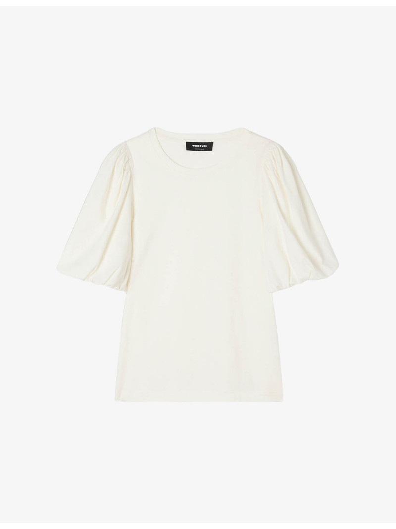 Puff-Sleeved Round-Neck Cotton-Jersey T-Shirt 1