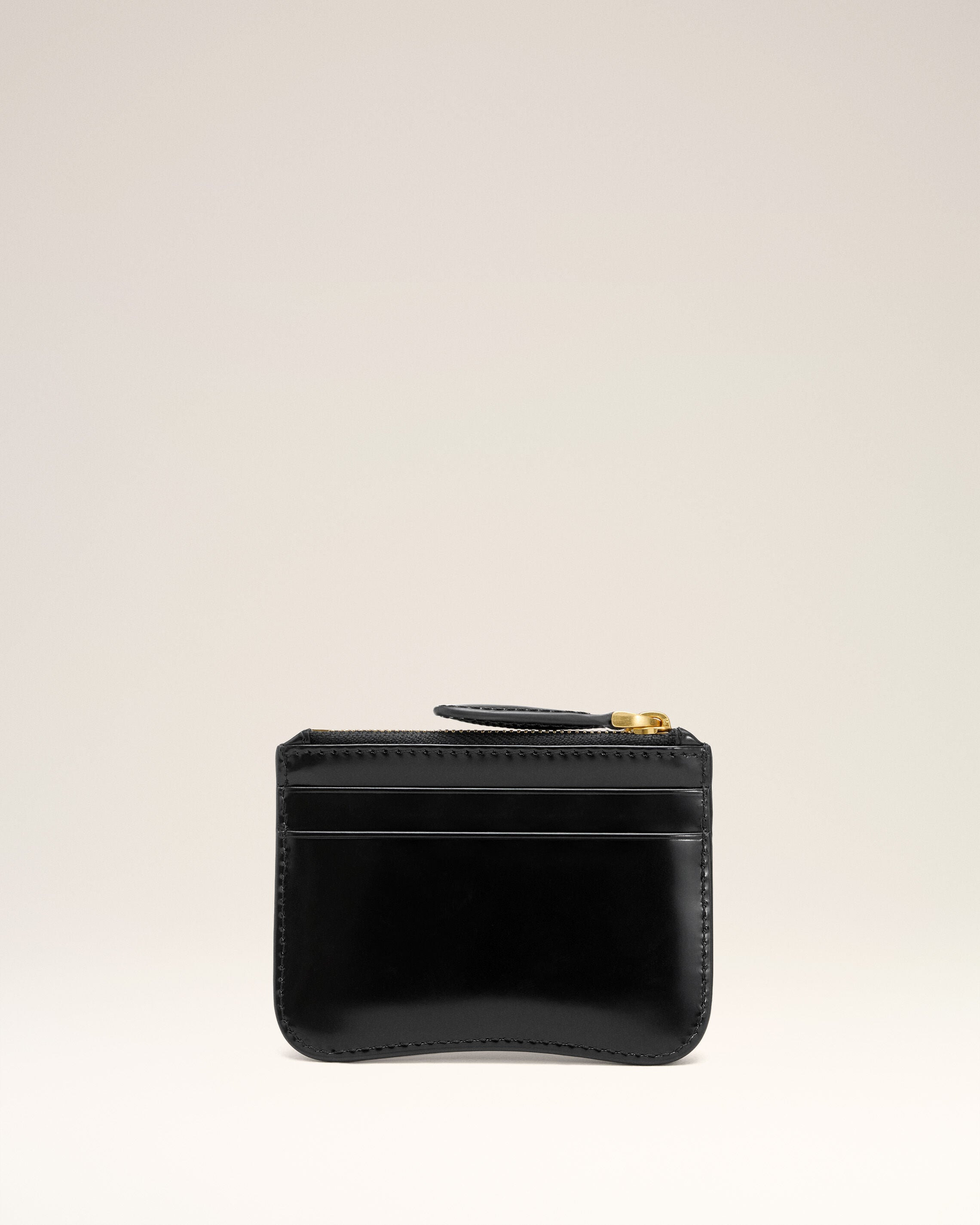 BLACK GLAZED LEATHER PARIS PARIS ZIPPED CARD HOLDER - 2