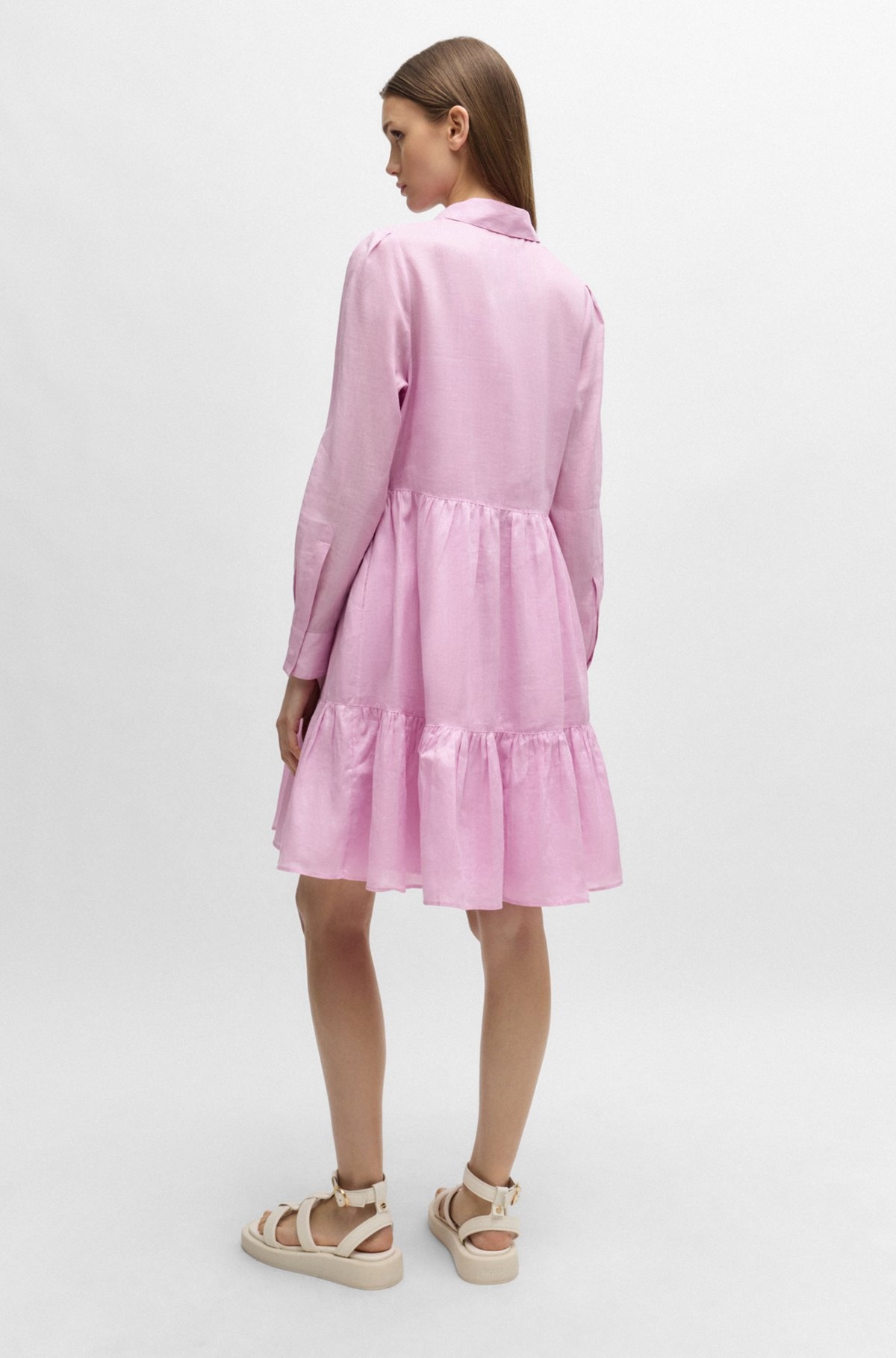 TIERED SHIRT DRESS IN RAMIE WITH COTTON INNER DRESS - 4