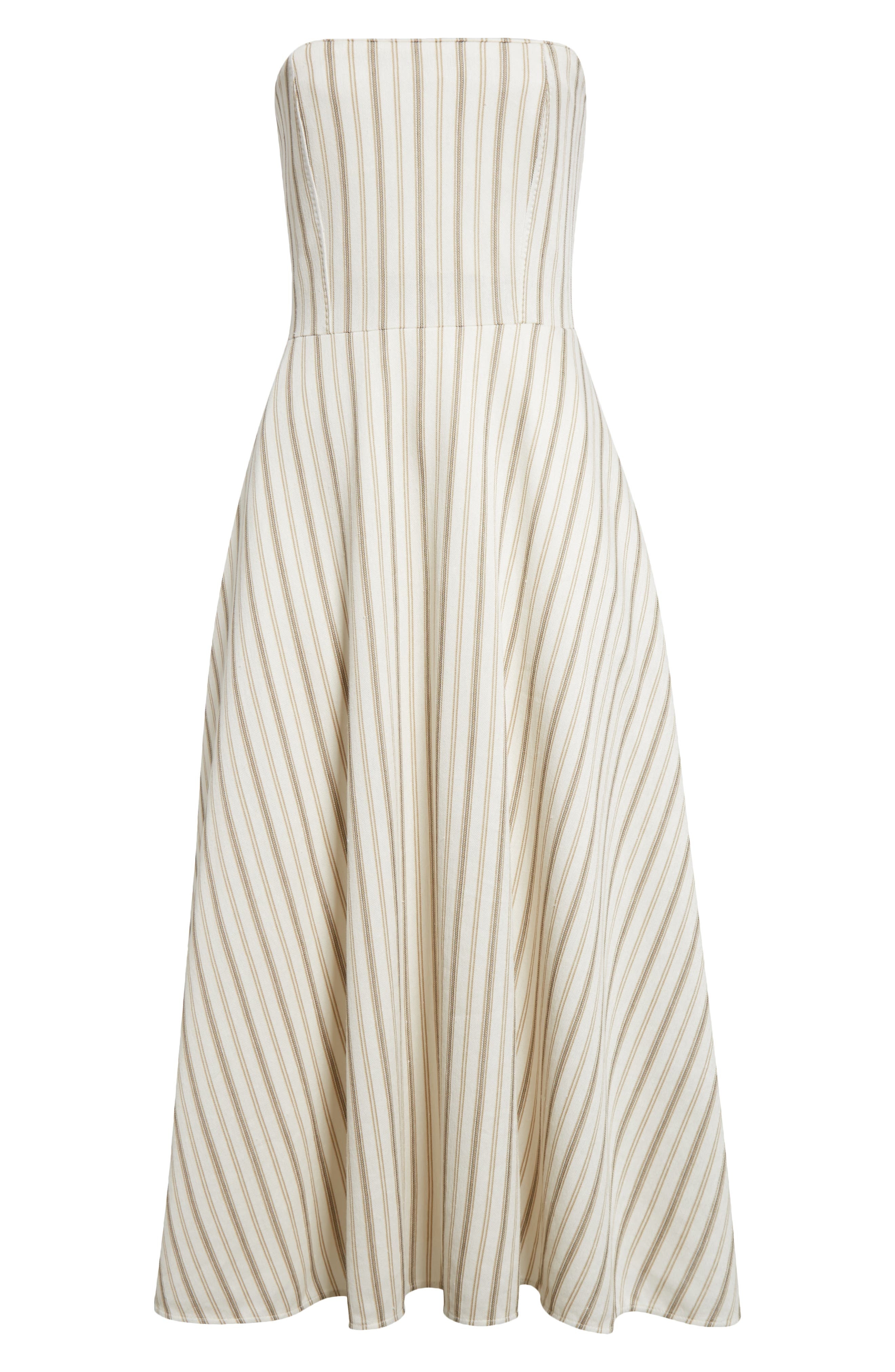 Max Mara Fervida Stripe Bustier Cotton & Linen Midi Dress in Sand at Nordstrom - 6
