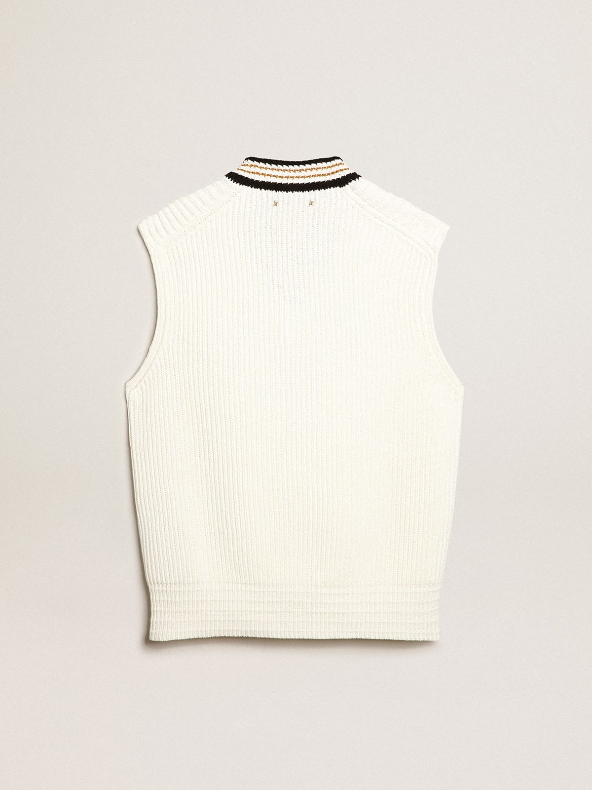 V-neck vest in papyrus-colored cotton yarn - 6
