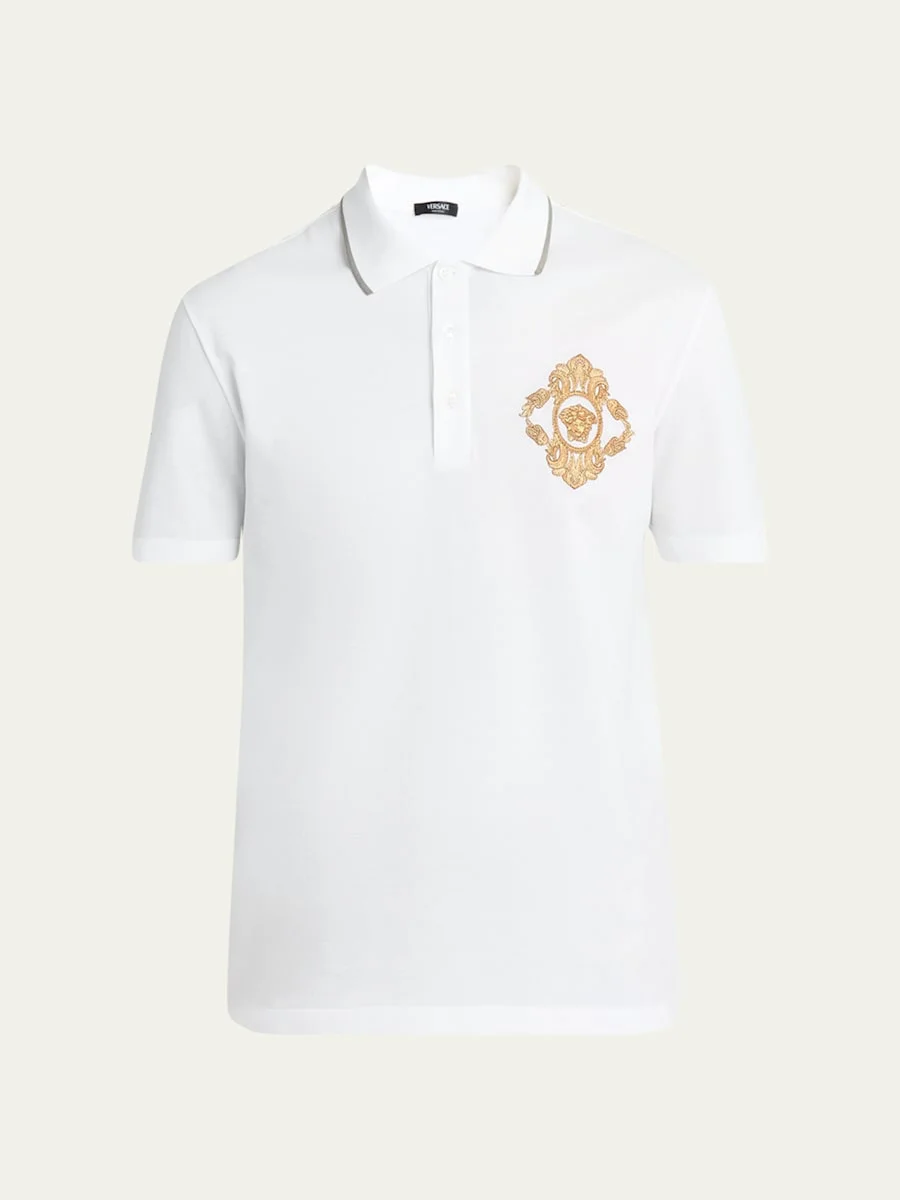 Men's Barocco Crest Pique Polo Shirt - 1