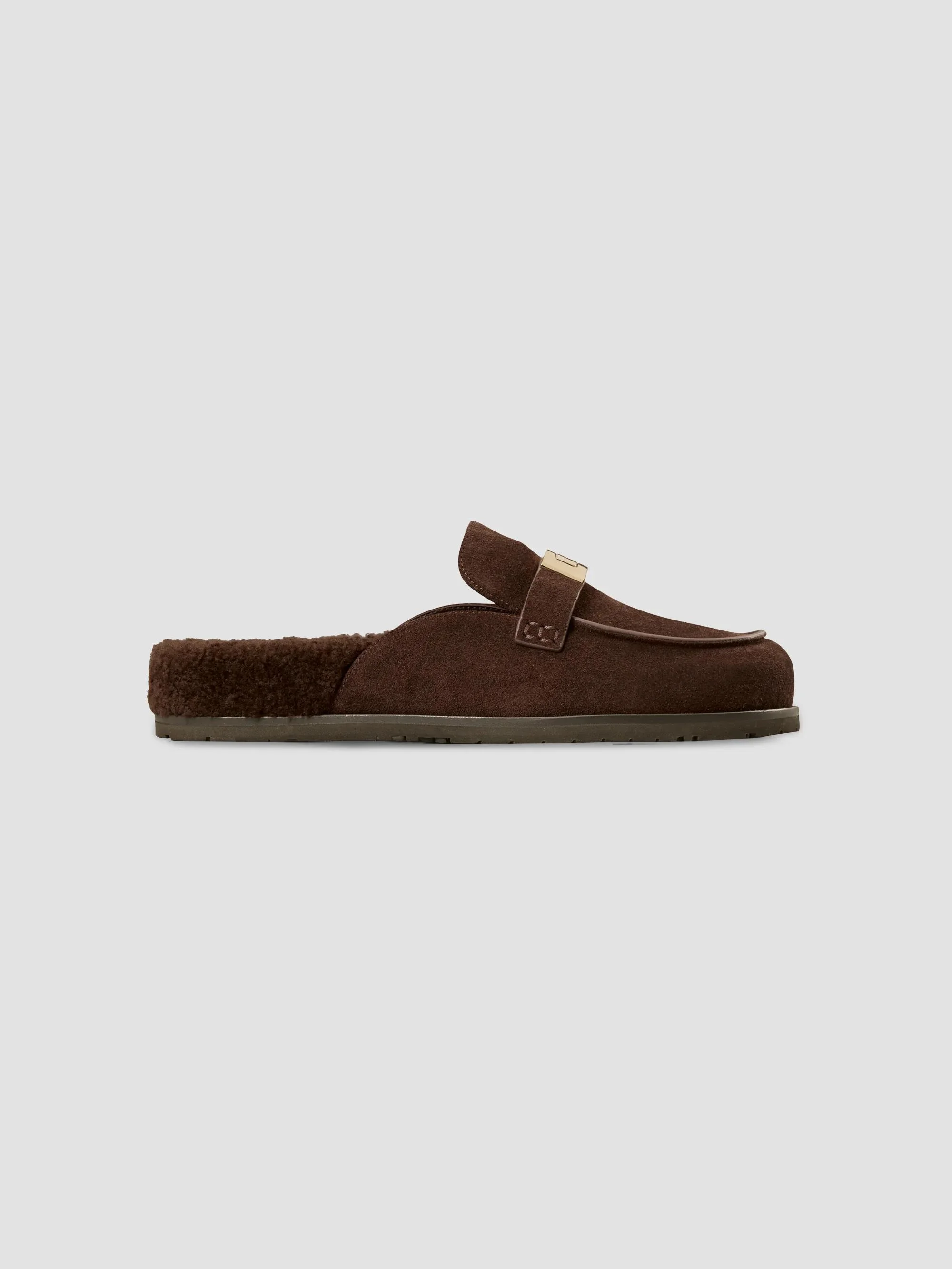 Women's Leelee Shearling-Lined Suede Mules - Dark Cocoa - 1
