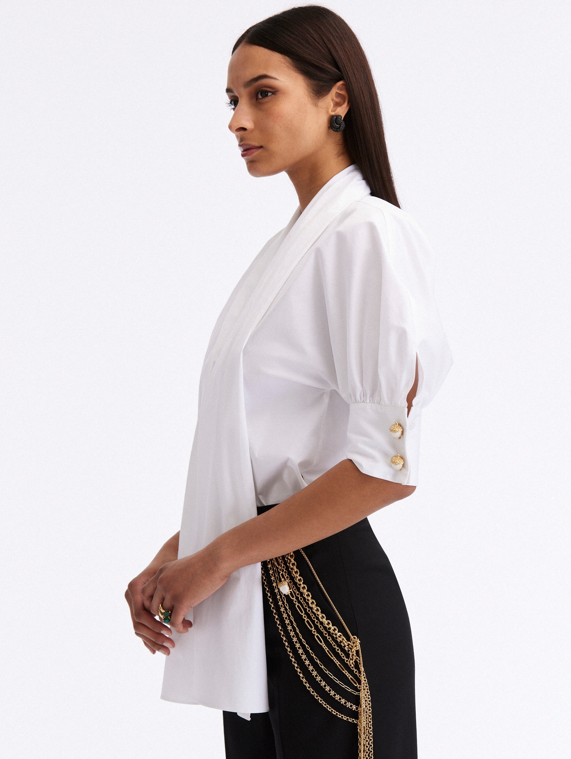 TIE-NECK COTTON BLOUSE - 4