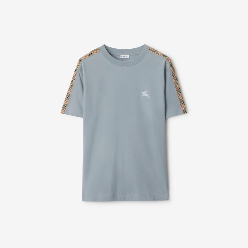 Check Trim Cotton T-shirt 1