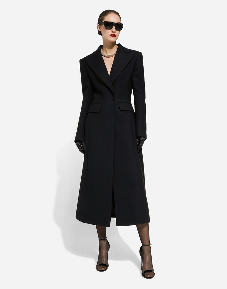 Long single-breasted wool cady coat - 6