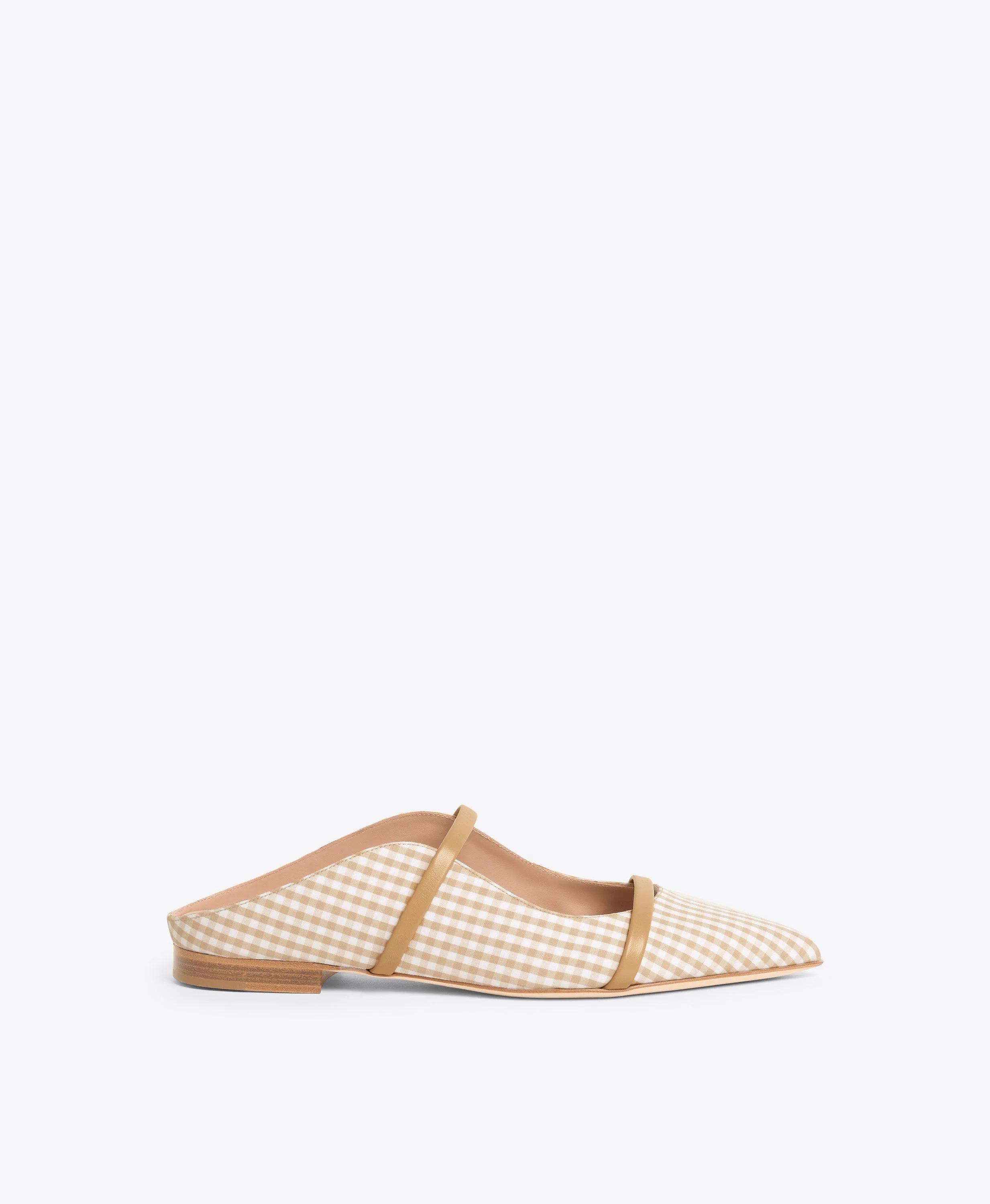 Maureen Beige Gingham Flat Mules - 1