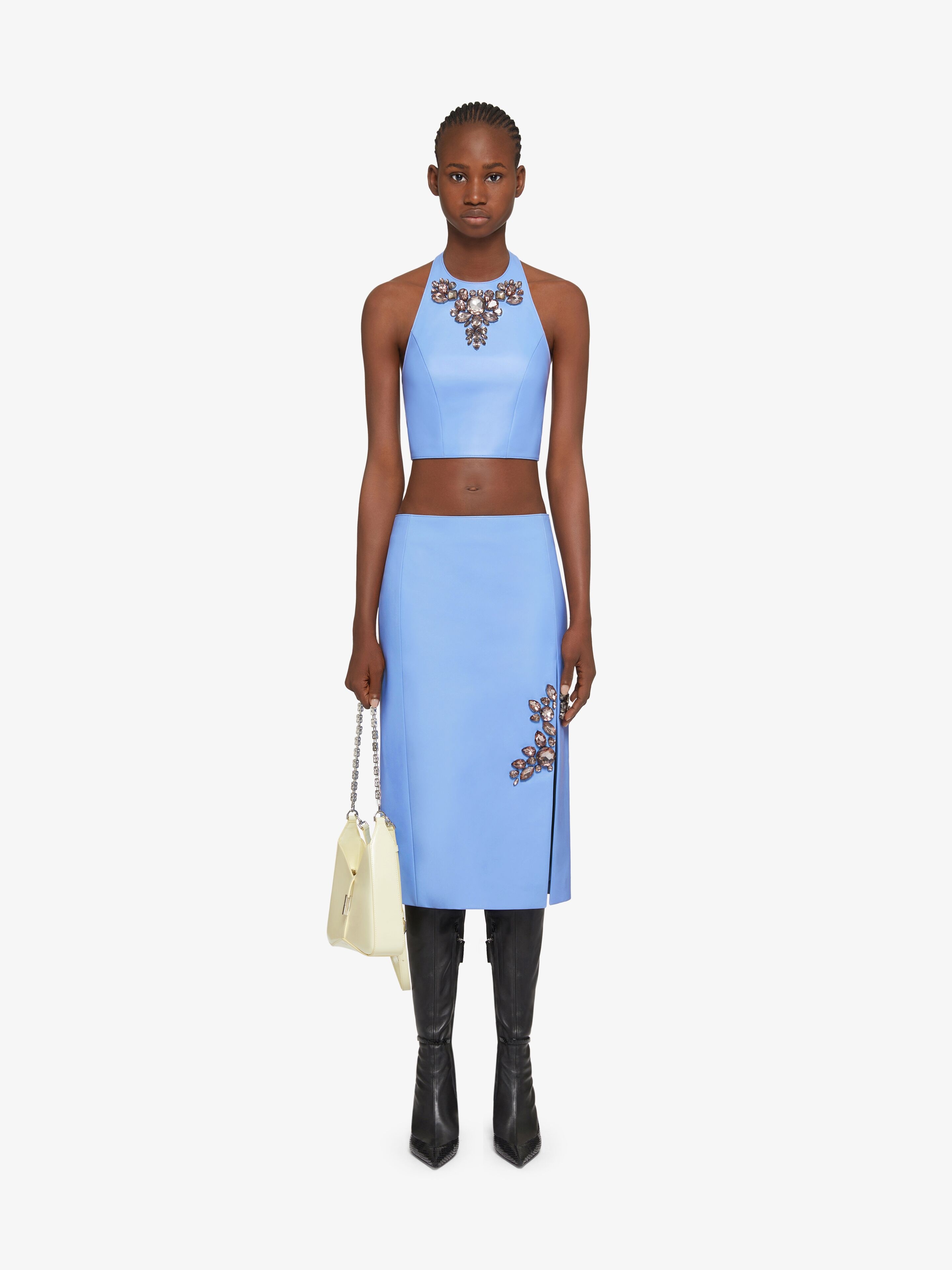 SKIRT IN LEATHER WITH EMBROIDERED STONES - 2