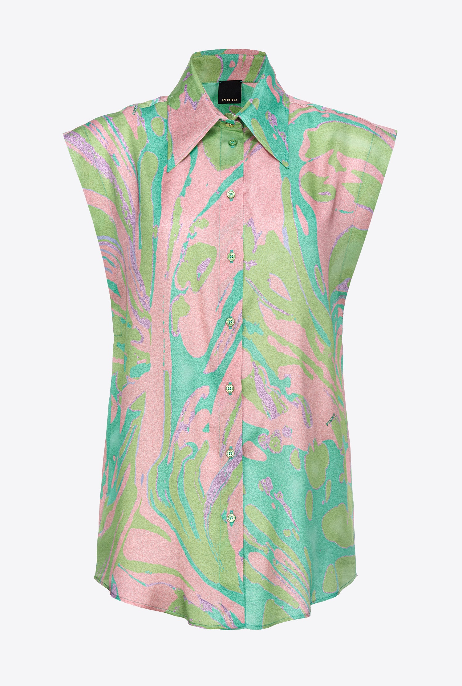 SPLASH-PRINT SATIN SHIRT WITH CAP SLEEVES - 1