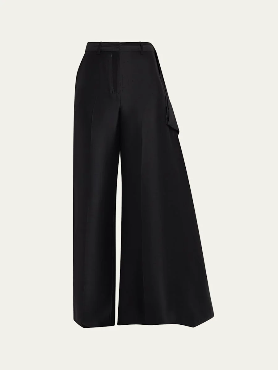 Rickie Shantung Silk Asymmetric Wide-Leg Trousers - 1