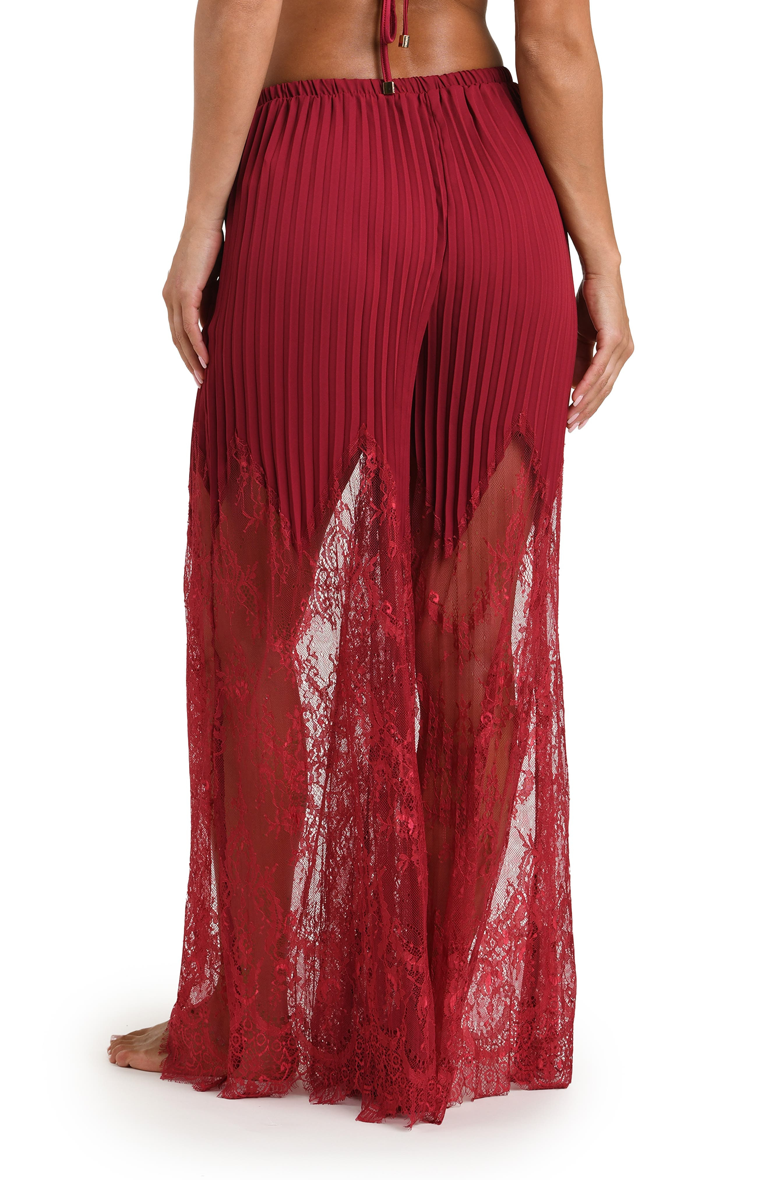 L'AGENCE Sharon Lace Trim Cover-Up Wide Leg Pants in Black Cherry at Nordstrom - 2
