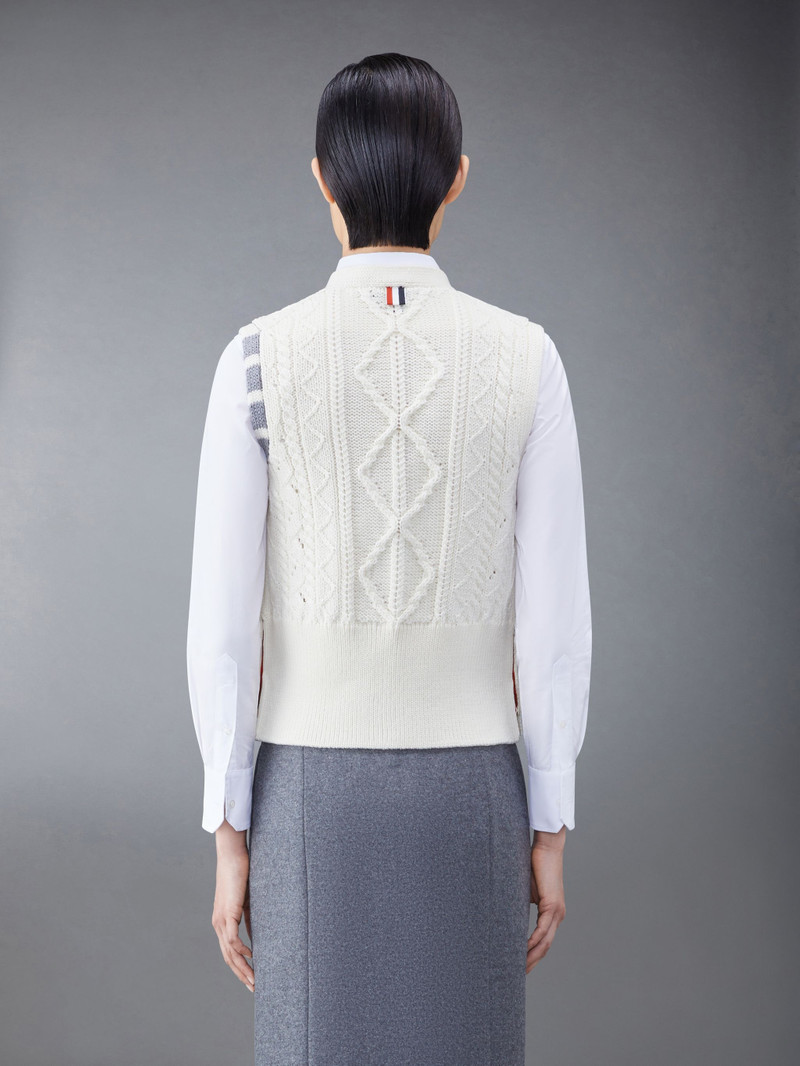 Thom Browne Aran Cable Merino 4-Bar Cardigan Vest outlook
