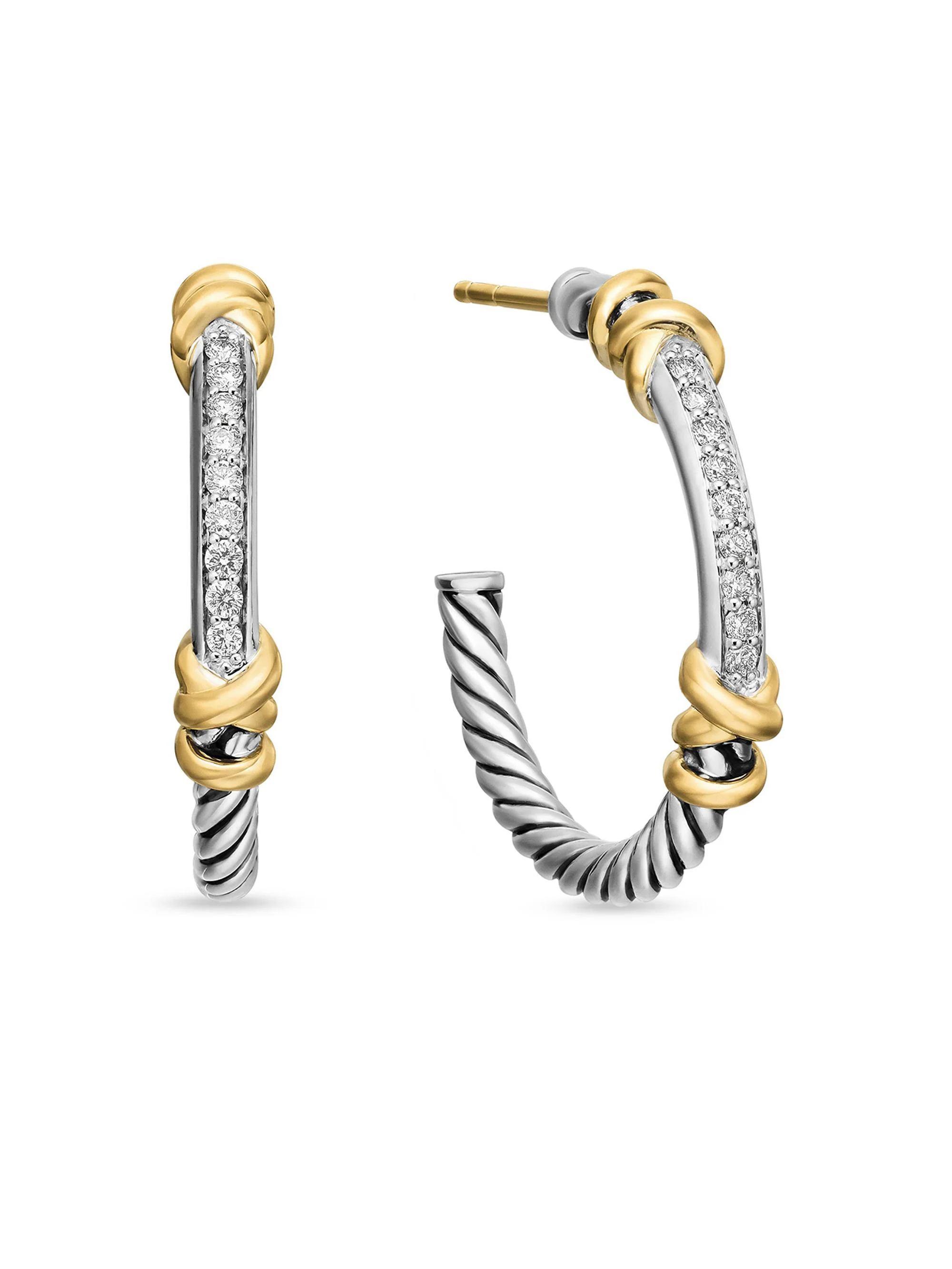 Women's Petite Helena Wrap Hoop Earrings in Sterling Silver with 18K Yellow Gold and Diamonds, 1in - - 1