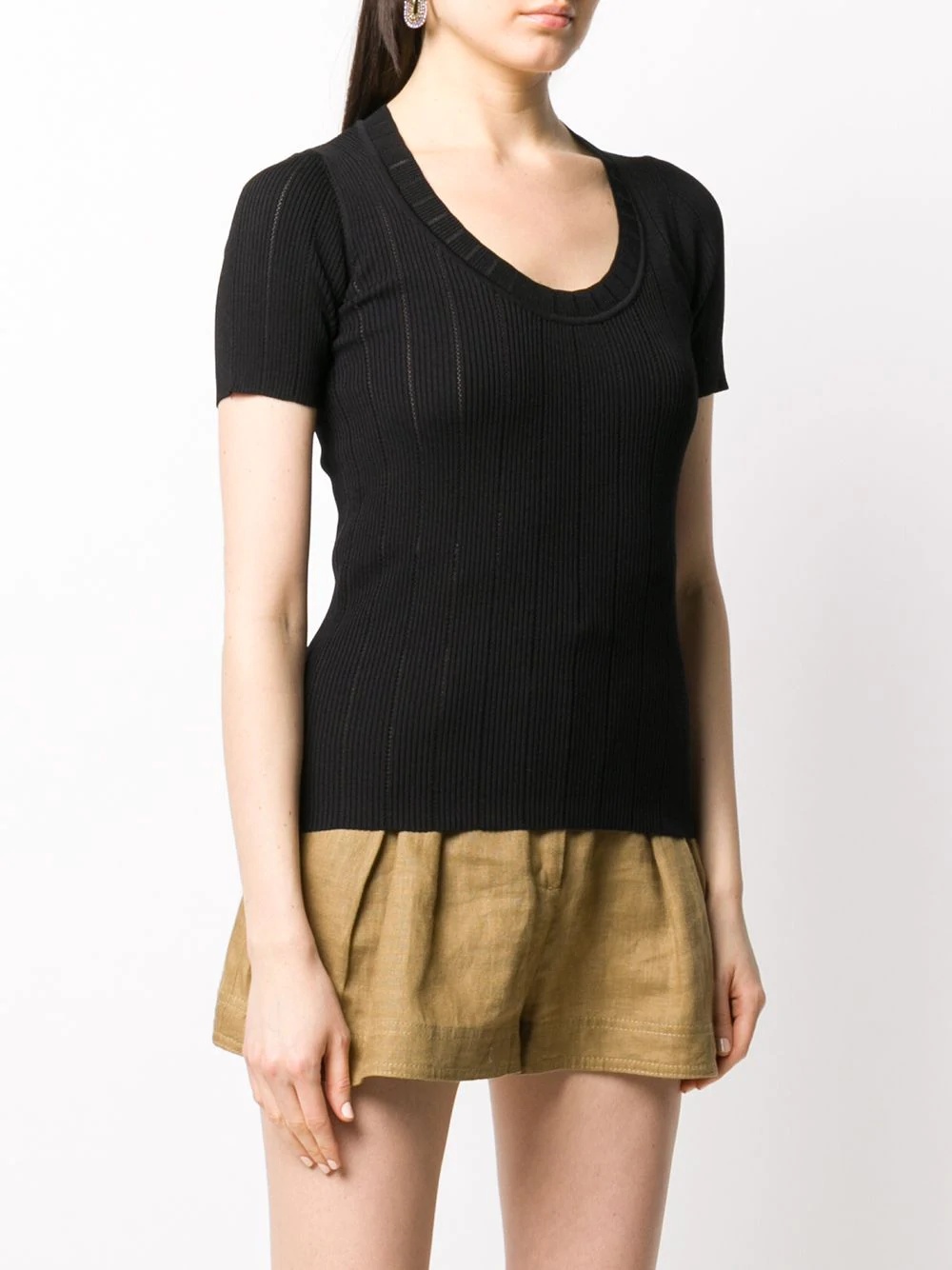 ribbed knit scooped neck top - 3