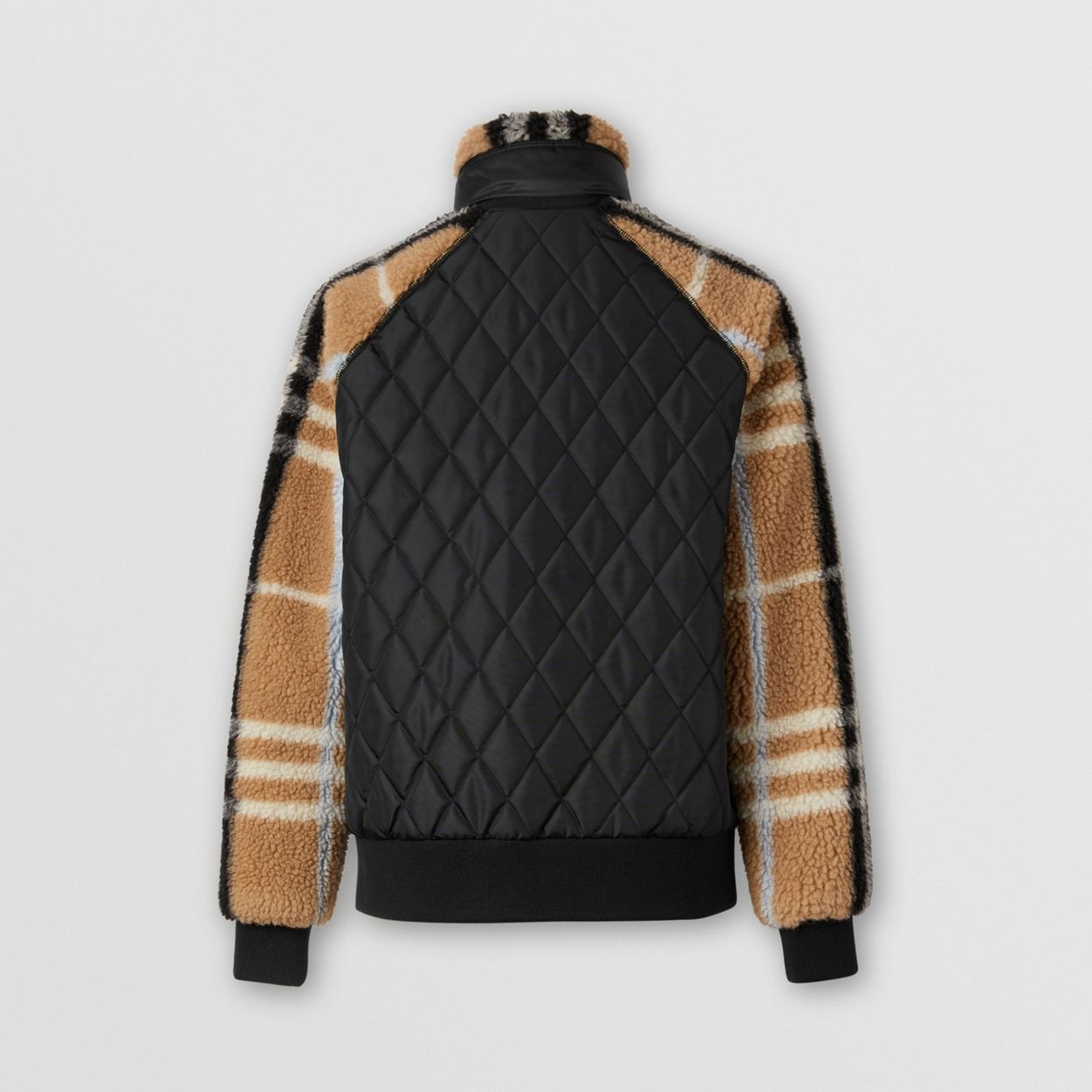 Diamond Quilted Panel Check Fleece Jacquard Jacket - 6