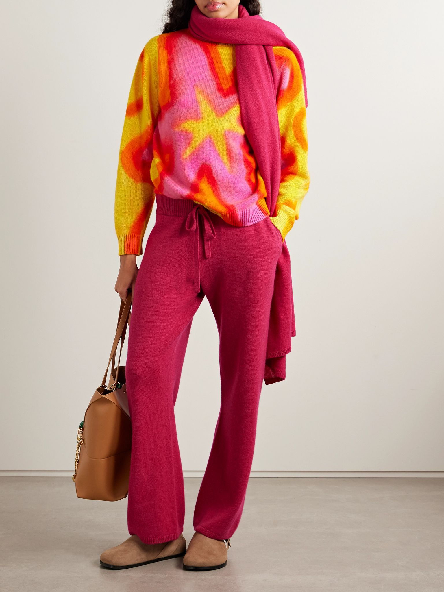 Cashmere wide-leg track pants Fuchsia - 2