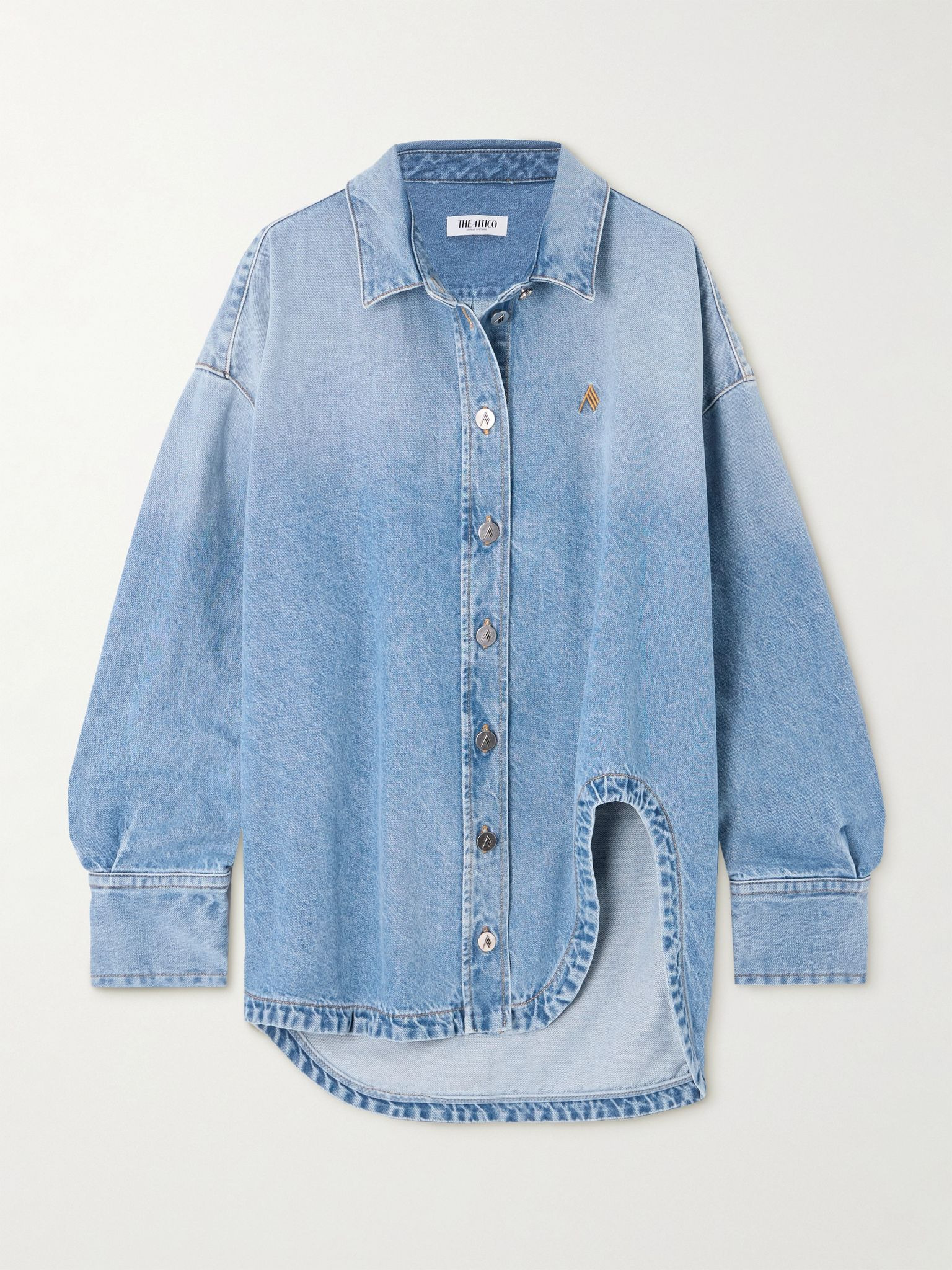 Oversized embroidered denim shirt Blue - 1