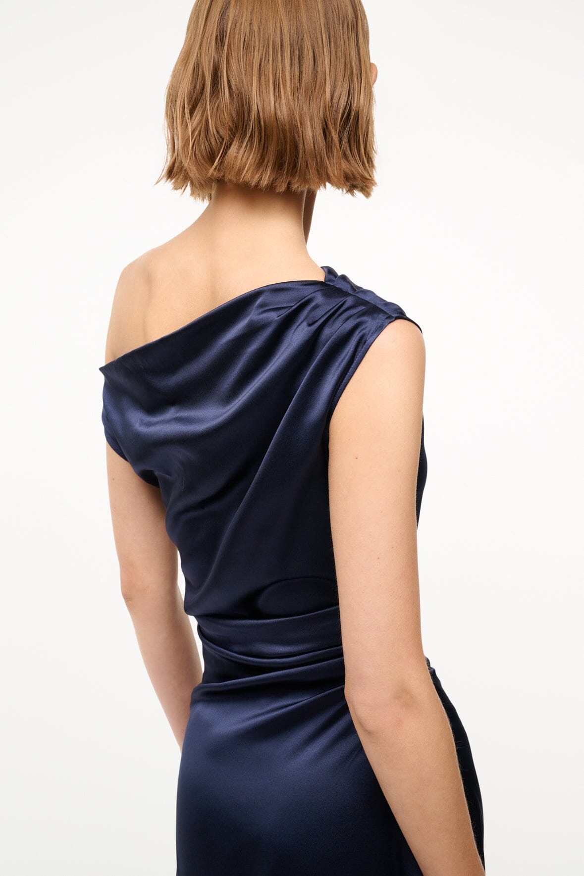 STAUD PHARE SILK DRESS NAVY - 4