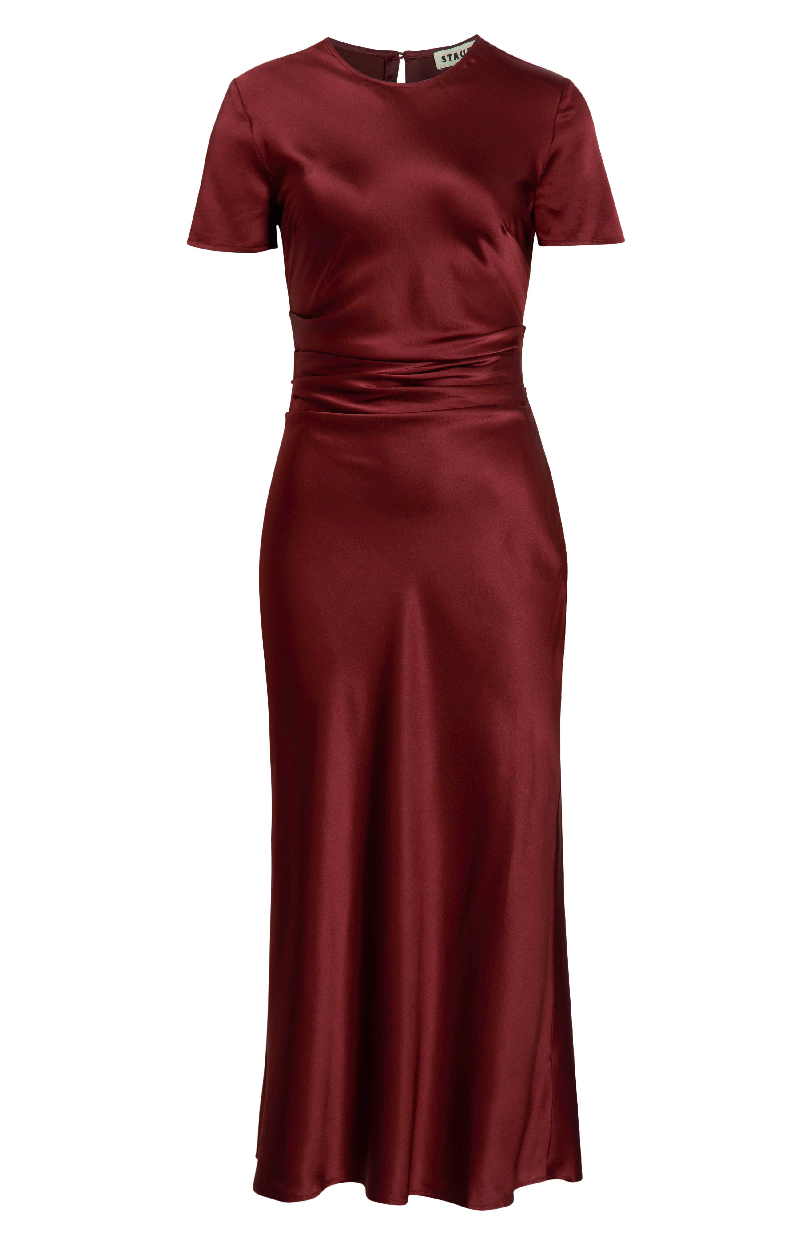 STAUD Marcel Stretch Silk Midi Dress in Sangria at Nordstrom - 5