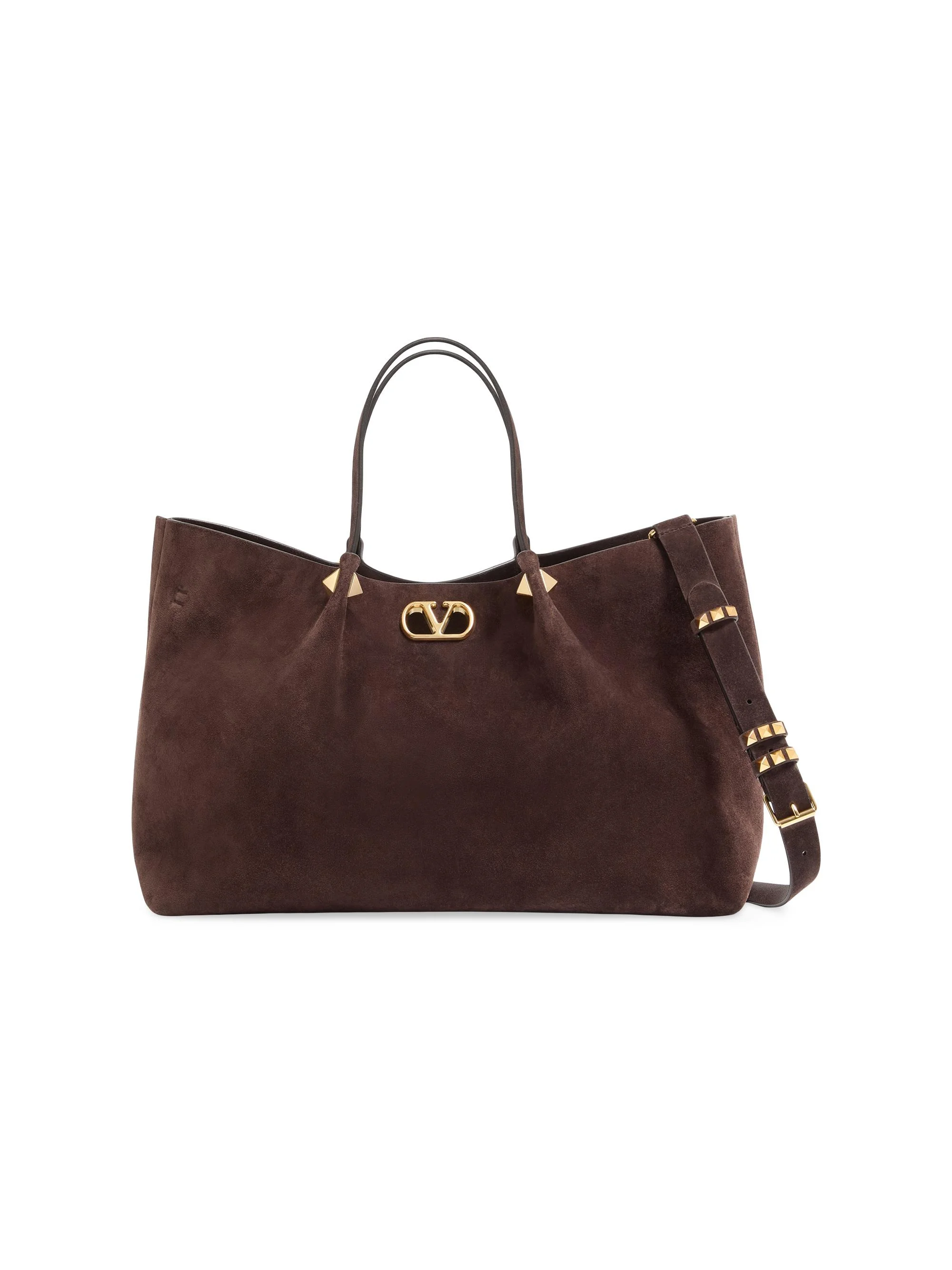 Women's Large Shopping Bag in Soft Suede - Ebony - 1
