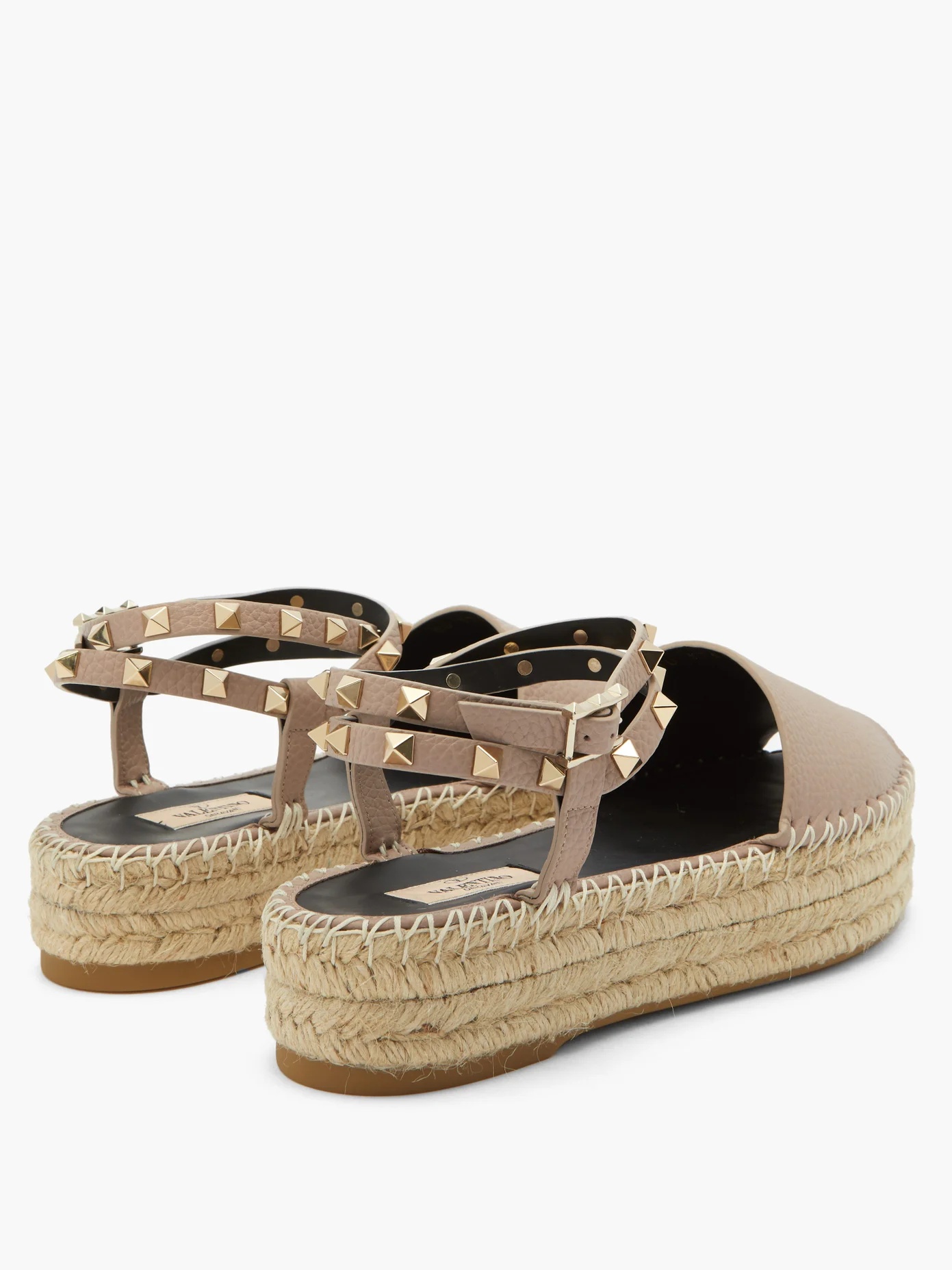 Rockstud leather flatform espadrille sandals - 4