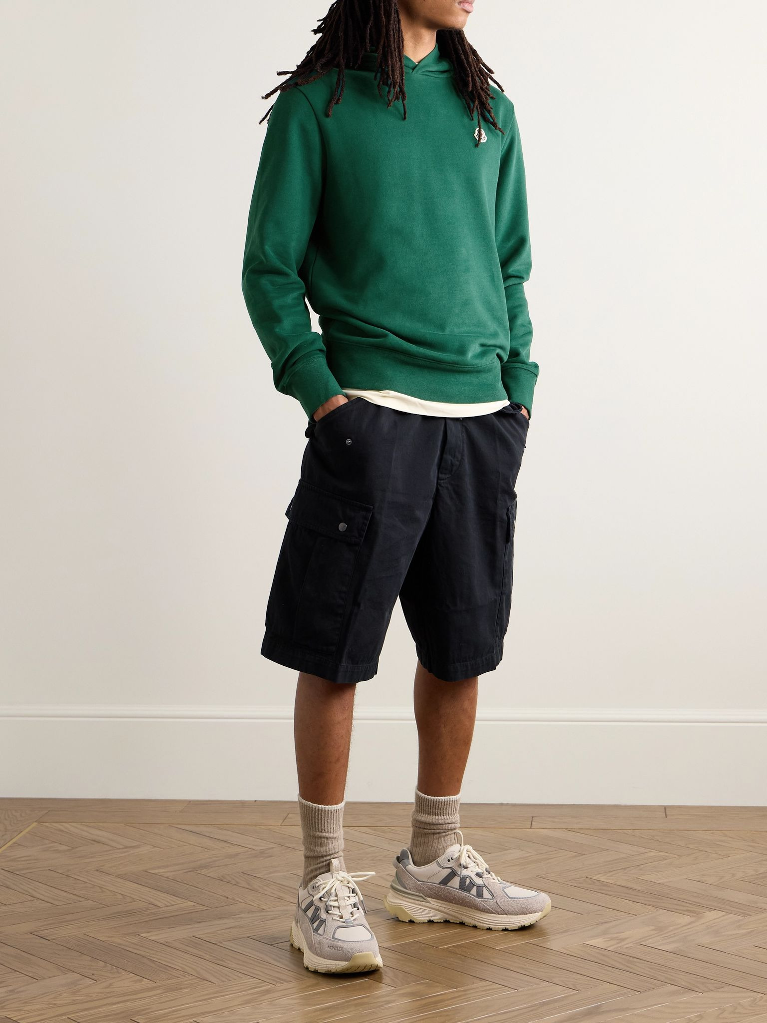 Slim-Fit Logo-Appliquéd Cotton-Jersey Hoodie Green - 2
