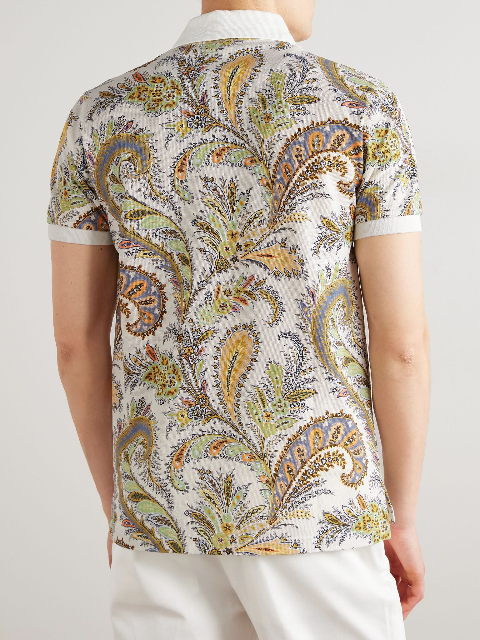 Roma Slim-Fit Paisley-Print Cotton-Piqué Polo Shirt Beige - 3
