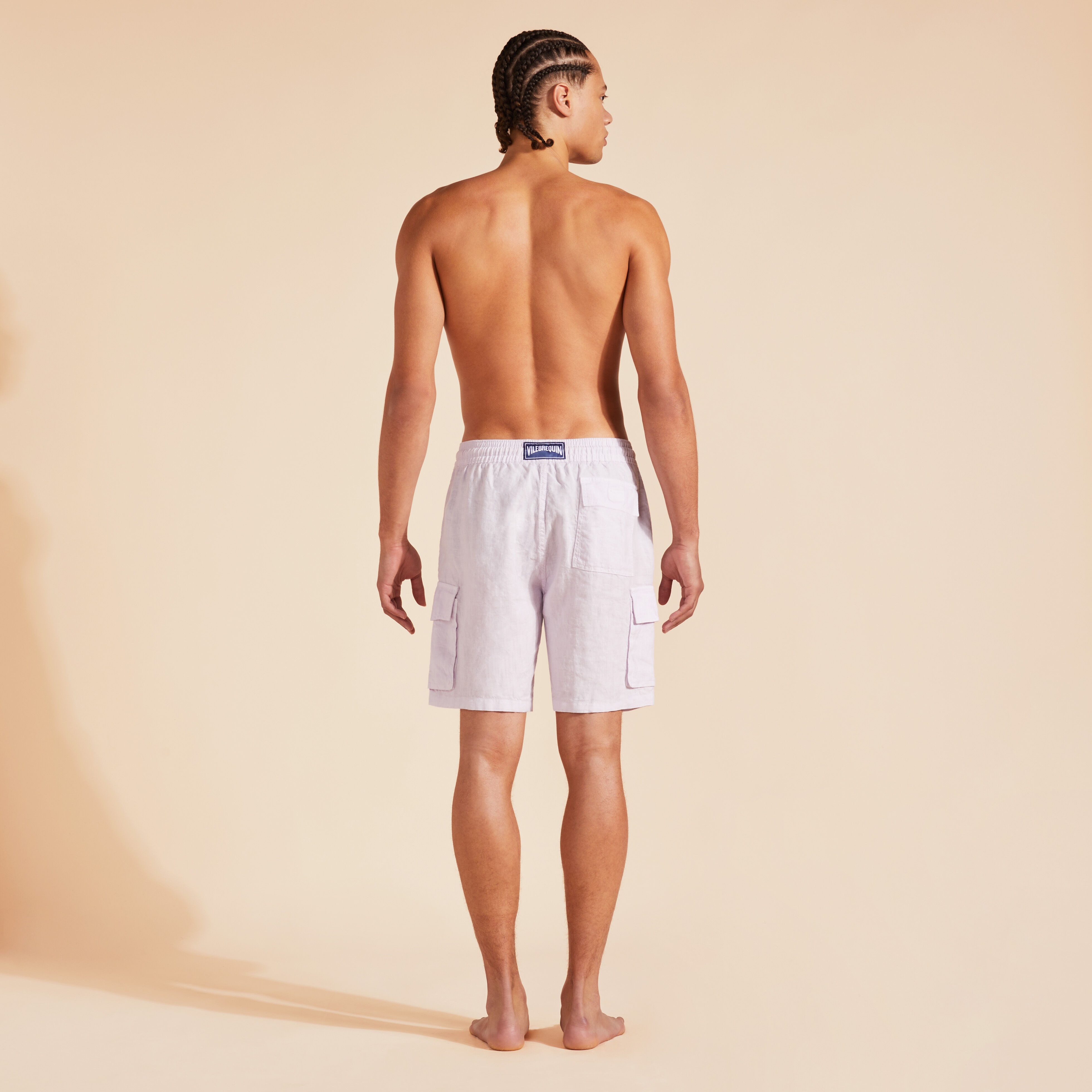 Men Linen Bermuda Shorts Cargo Pockets - 4