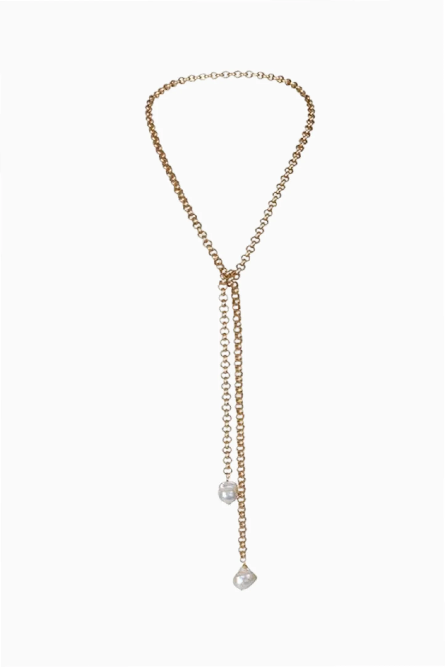 Girl With A Pearl Turkish Gold Lariat With 2 Wild Pearls - 1