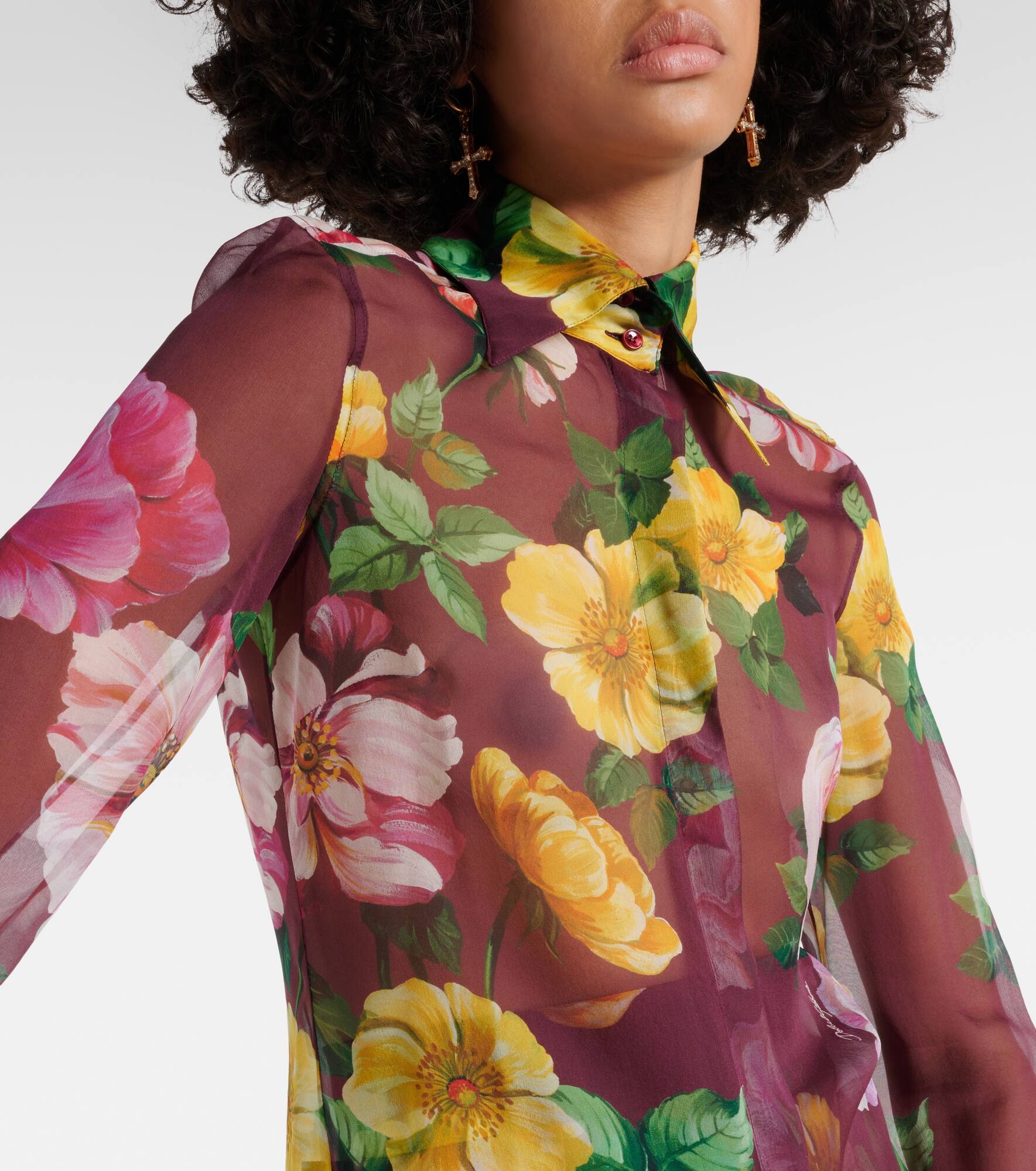 Printed silk chiffon blouse - 6