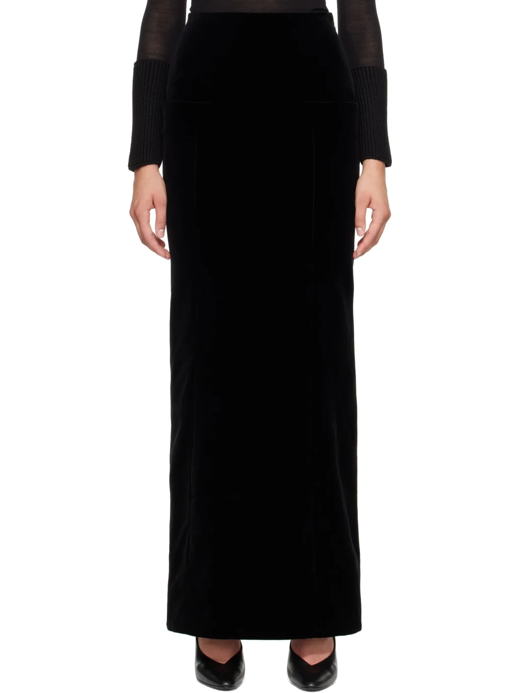 Black Column Velvet Maxi Skirt - 1