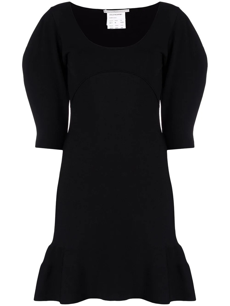 scoop-neck puff-sleeve knitted dress 1