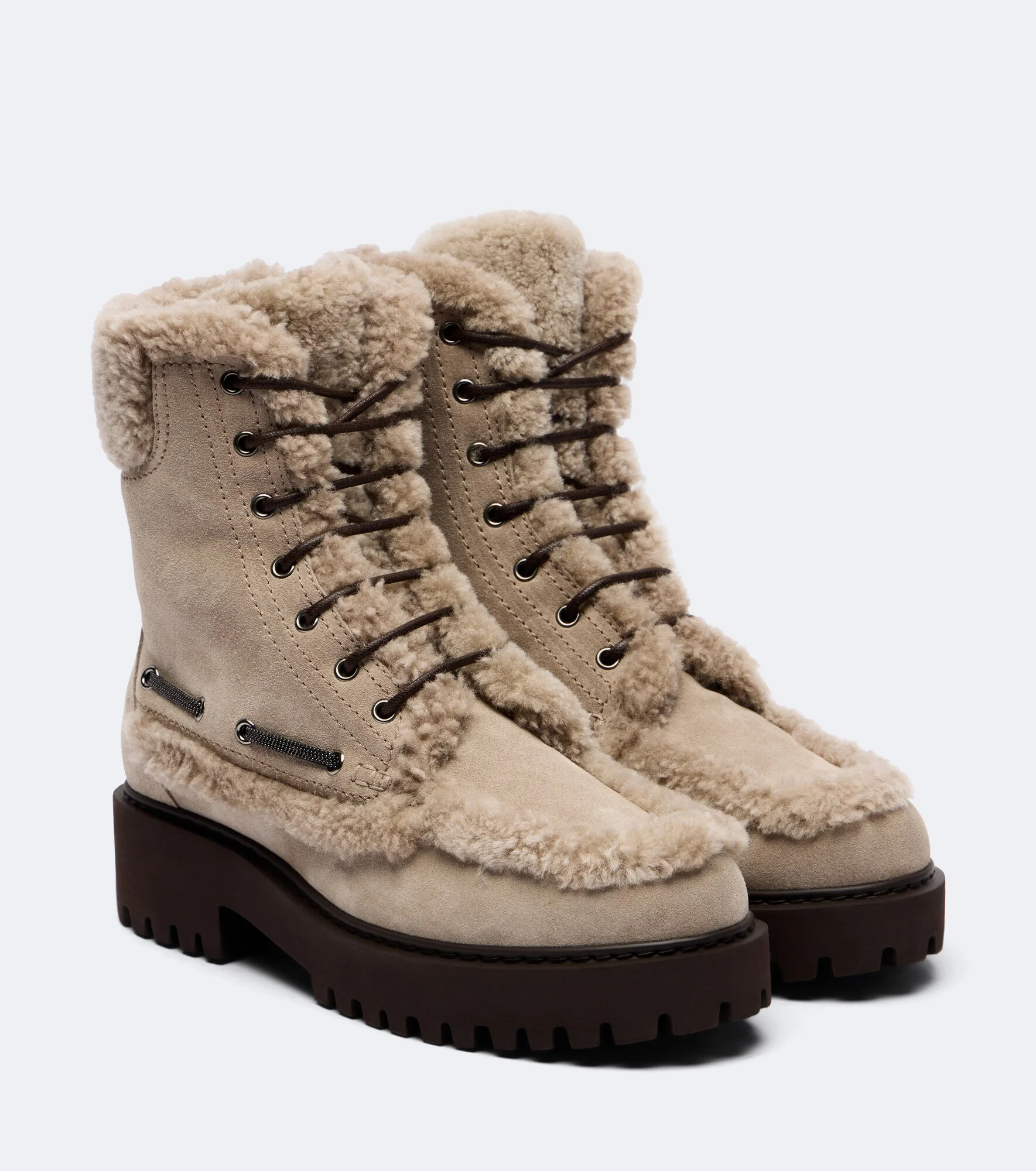 Monili shearing-lined suede lace-up boots - 1