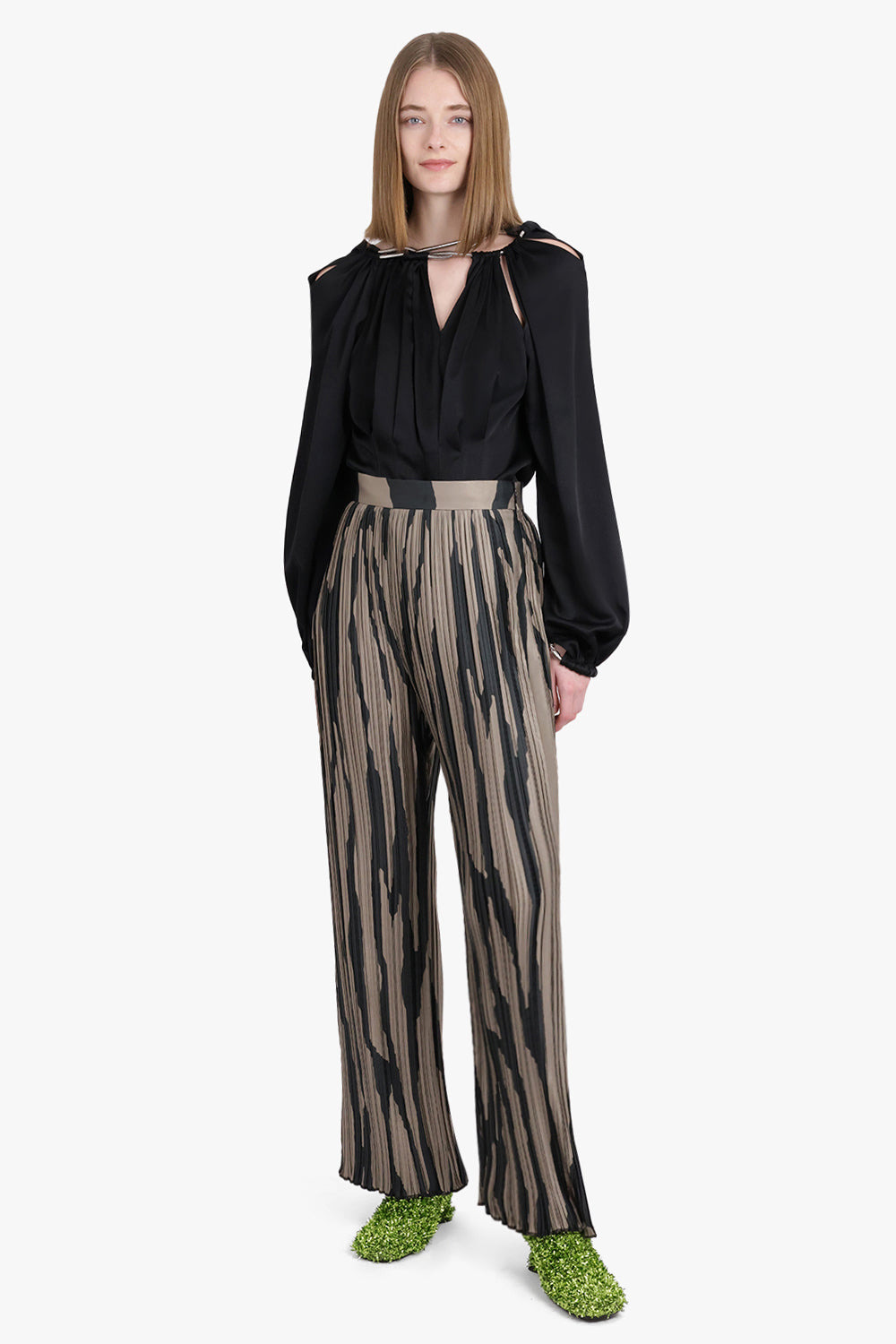ABSTRACT STRIPE PLEAT WIDE LEG PANT | GREY/BLACK - 2